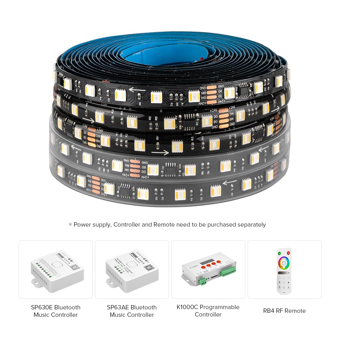 Btf-Lighting Ws2805 Ic Rgbcct Addressable Dual Data Led Strip 5050Smd 16.4Ft 60Led/M 10Pixel/M 5 Colors In 1 Chasing Color Rgb+Cct 3000K-6500K Lights Strip Ip30 Dc24V(No Adapter Or Controller)