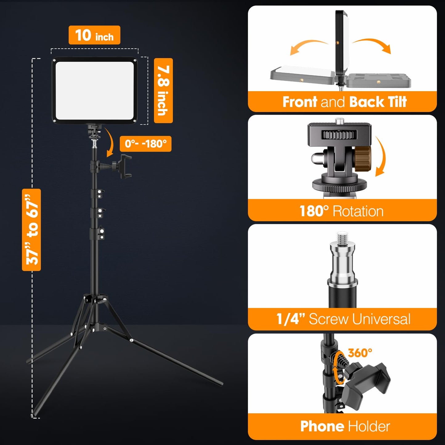 2-Pack LED Video Light Kit with Phone Holder & Barndoor, 2800-7000K Dimmable Studio Lighting for Video Recording, Live Streaming, YouTube, Vlogging, Photography, Makeup, Content Creation, Podcast