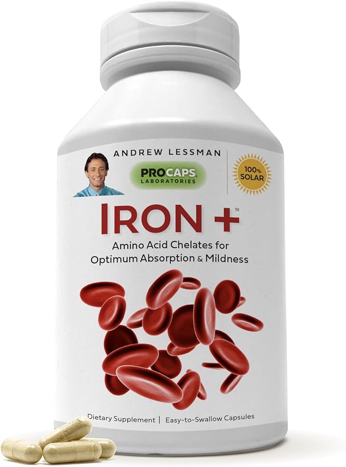 ANDREW LESSMAN Iron Plus 360 Capsules - 18mg Iron, 100% Pure Amino Acid Chelated Iron (Glycinate, Aspartate), Plus Vitamin C for Increased Absorption, Small, Easy to Swallow Capsules, No Additives