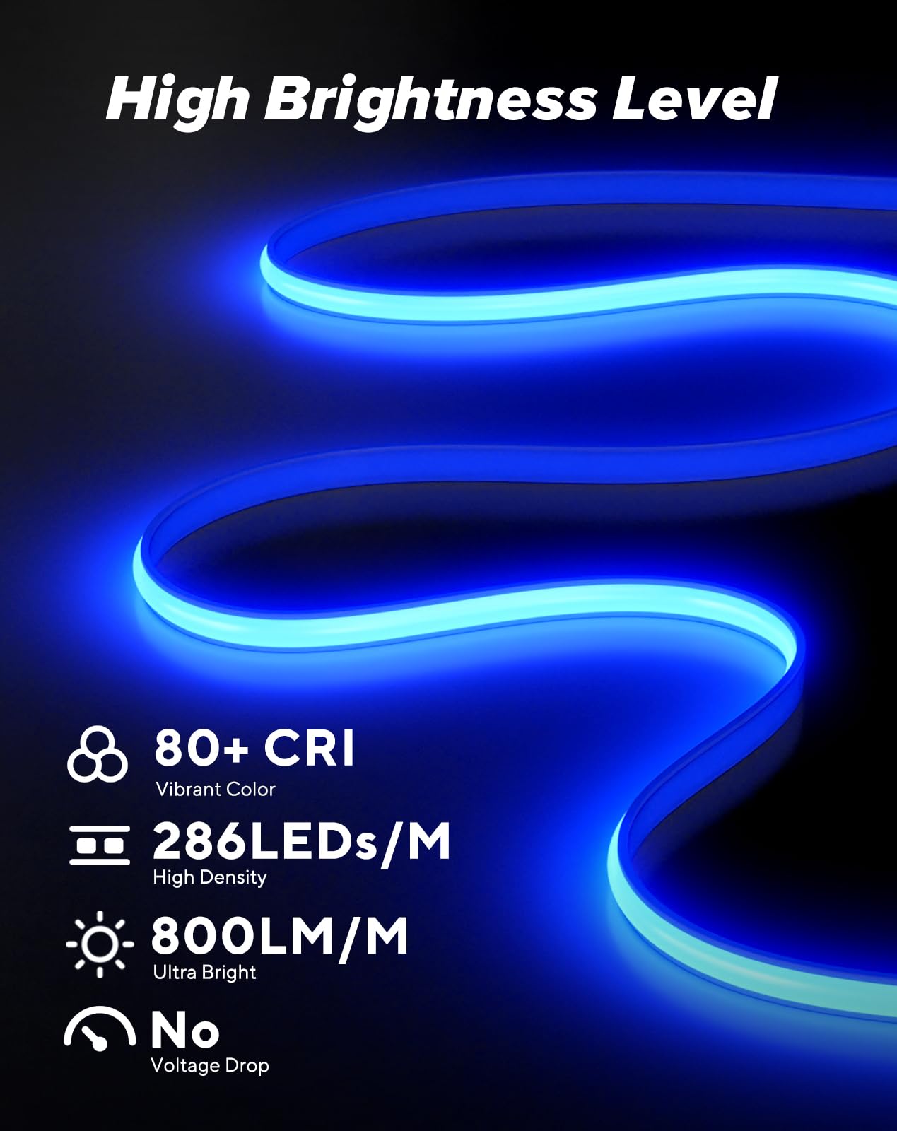 Shine Decor Cob Led Rope Light Ac 120V  800Lm Ultra Bright  Ip65 Waterproof Cold-Resistant Etl Neon Strip  No Driver Tape Lighting For Home Commercial 10X4.5Mm  Blue  16.4Ft