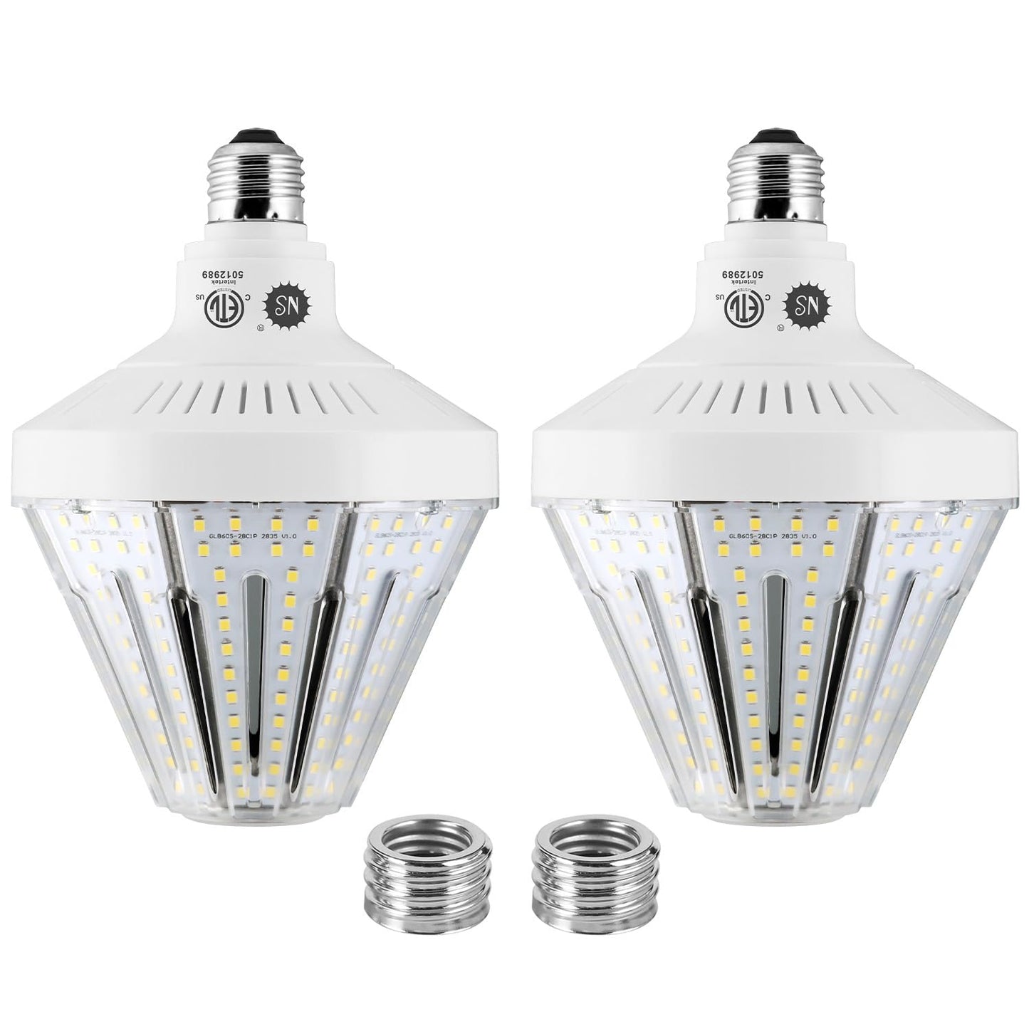 NS 600W Equivalent LED Corn Bulb, 9000 Lumens, 5000K Daylight, E26/E39 Base, 2-Pack, Aluminum, Model GL-01C