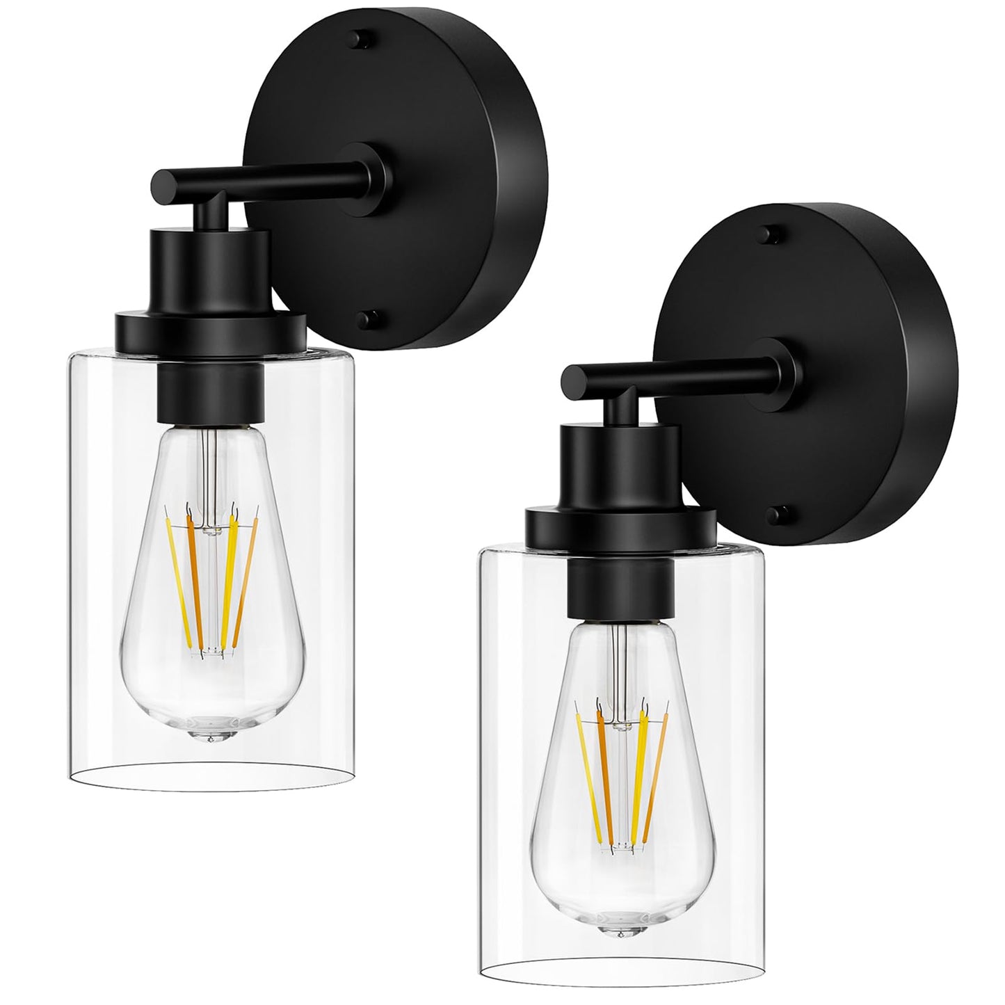 Buthy Bathroom Wall Sconces Set Of Two: Black Vanity Light Fixtures With E26 Base Led Cordless Indoor Wall Mount Lamp For Mirror Bedroom Hallway Stairway Modern Decor Lighting