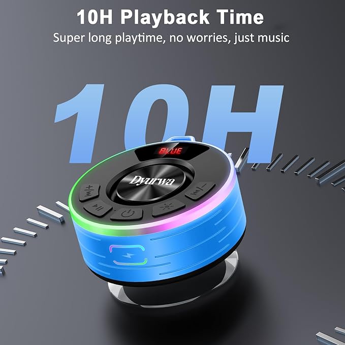 Certified IPX7 Waterproof Shower Bluetooth Speaker, Portable Shower Speaker Loud Clear Sound with Suction Cup, Wireless for Bathroom, Hook Clip, Built-in Mic, 10H Playtime, Great Gift Idea