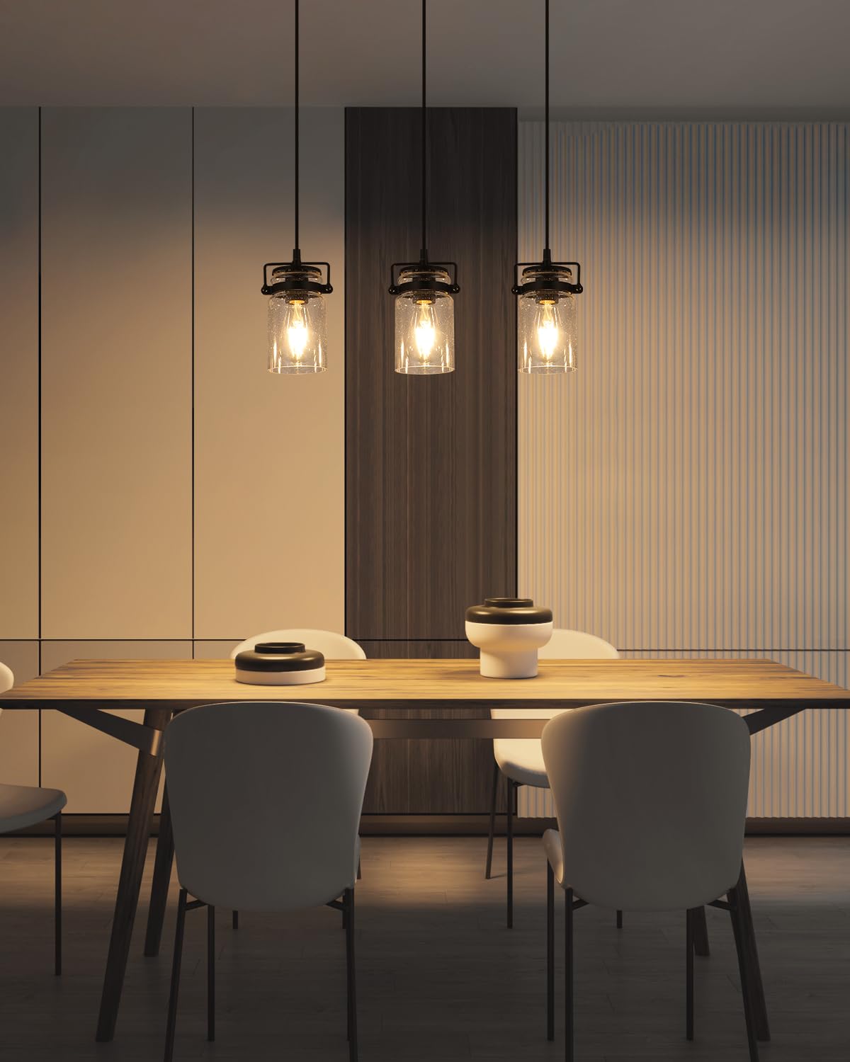 Foucasal Kitchen Pendant Lighting Over Island Pendant Lights With Seeded Glass Shade Black 3 Pendant Lighting Adjustable Farmhouse Ceiling Light For Kitchen Island Dining Room Bedroom Living Room