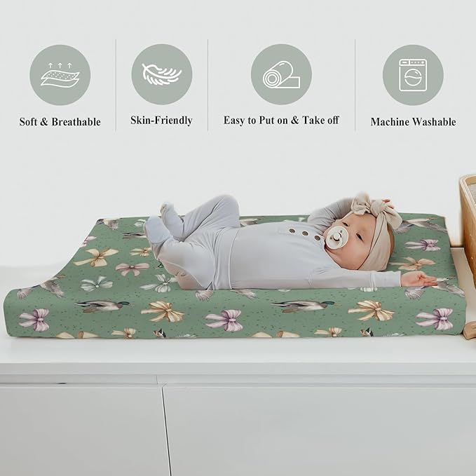 Vintage Mallard Ducks Bows Changing Pad Covers for Baby Girl Boy Duck Hunting Fitted Change Table Cover Mats Wild Ducks Birds Soft Diaper Changing Table Sheets 32''×16''