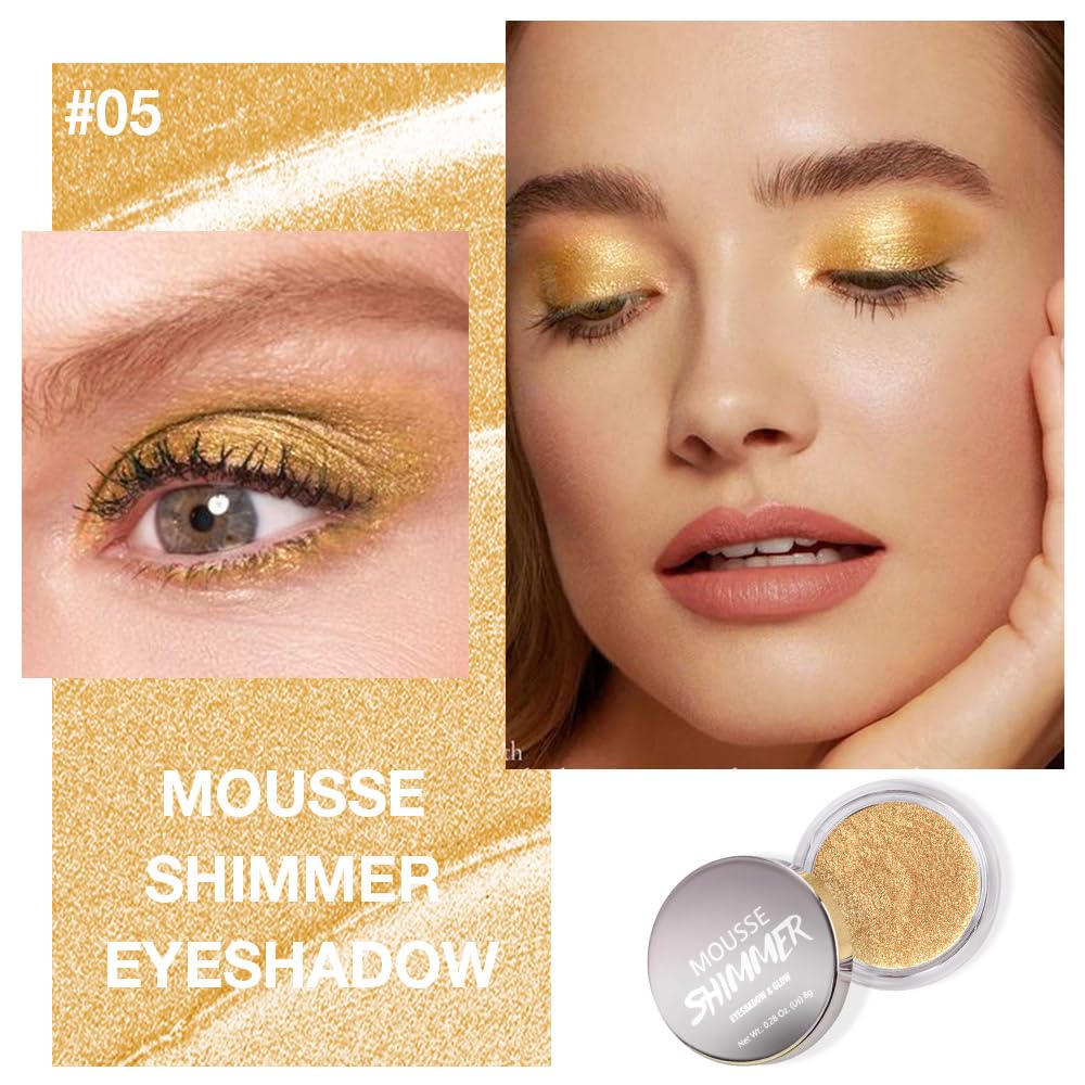 Gold Mousse Single Eyeshadow Palette -Neutral Matte & Shimmer Eyeshadow,Mini Cream Glitter Eye shadow,Long Lasting Highly Pigmen