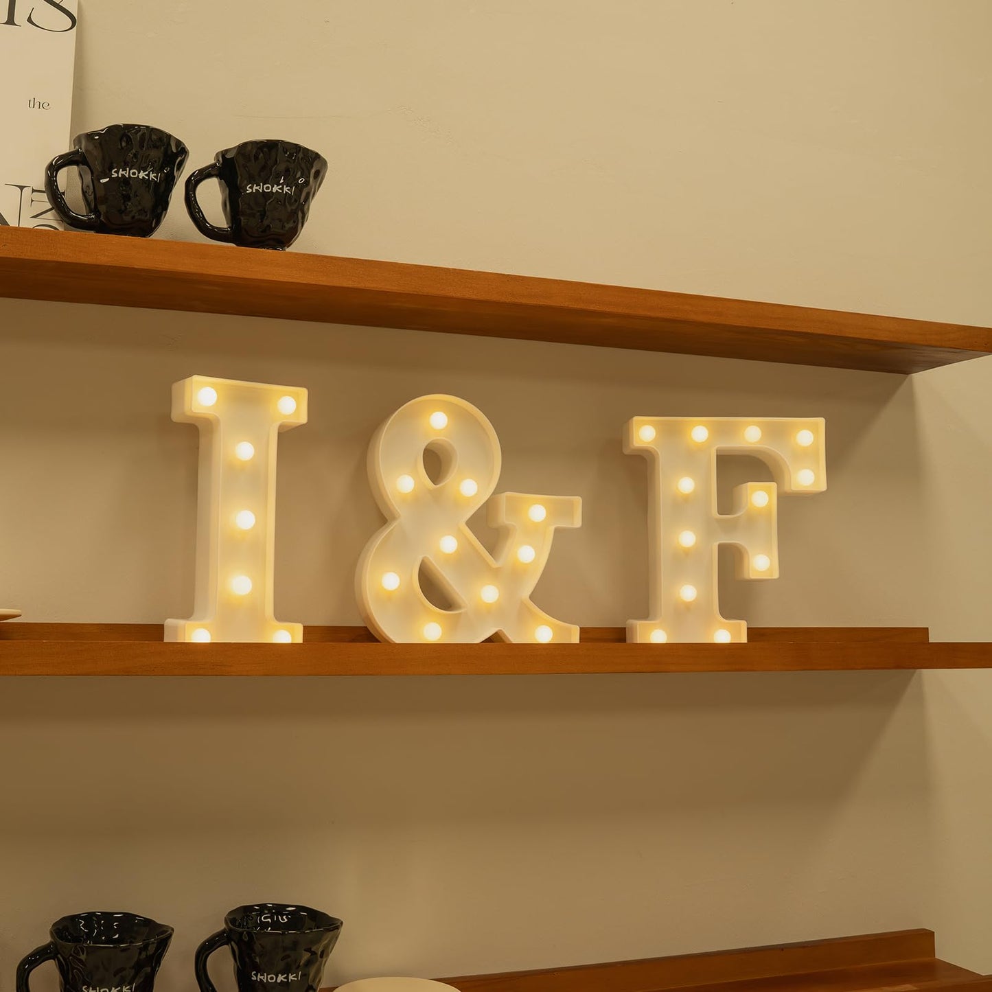 Foaky LED Letter Lights Sign, Rechargeable Warm Light, Model Recharge-ABS, Size F, Plastic Decoration for Parties and Home