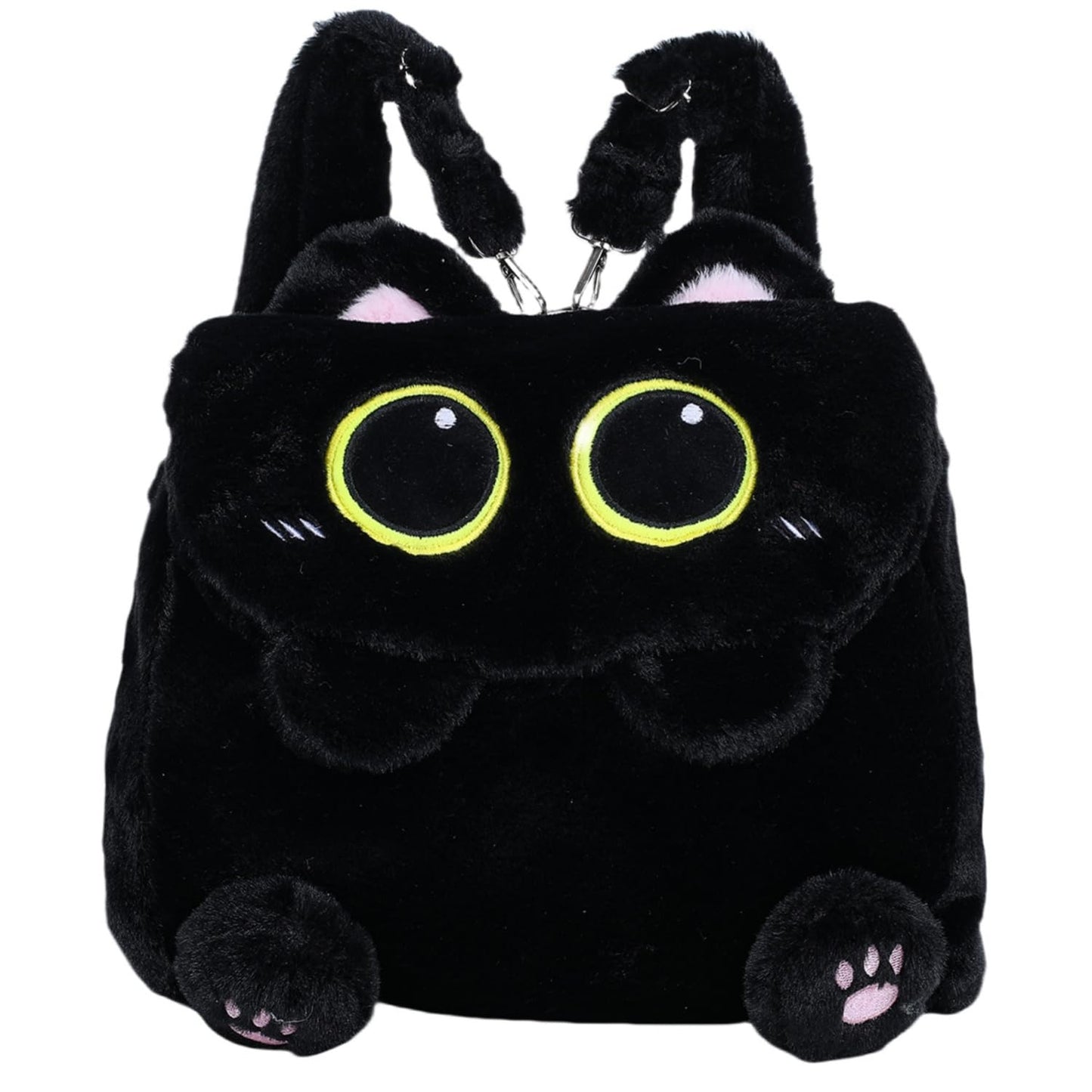 Ueeksry Cute Plush Black Cat Backpack, Plush Cat Bag, Stuffed Animal Backpack, Shoulder Bag Crossbody Bag, Cute Cartoon Bag for Girls Women