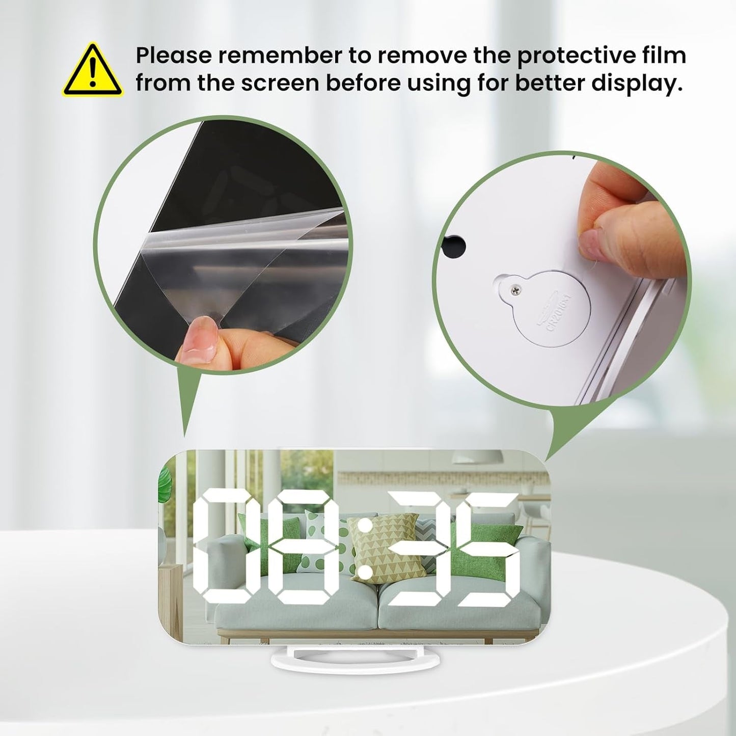 Home Decor - Digital Alarm Clock,Large Display LED and Mirror Desk Clock with Dual USB Charger Ports, 3 Levels Brightness,12/24H Alarm Clocks, Modern Electronic Clock for Bedroom Living Room Office - White