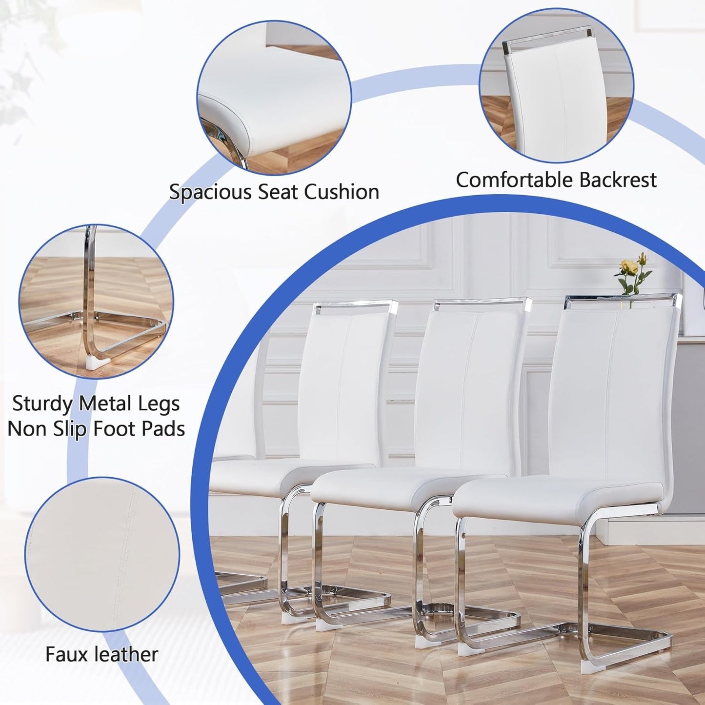 Dining Table Set for 6,White Marble 71'' Dining Room Table with Spacious Legroom and White Leather Dining Chairs,Easy Assembley,7 Pieces Kitchen Table and Chairs for Dining Room,Restaurant