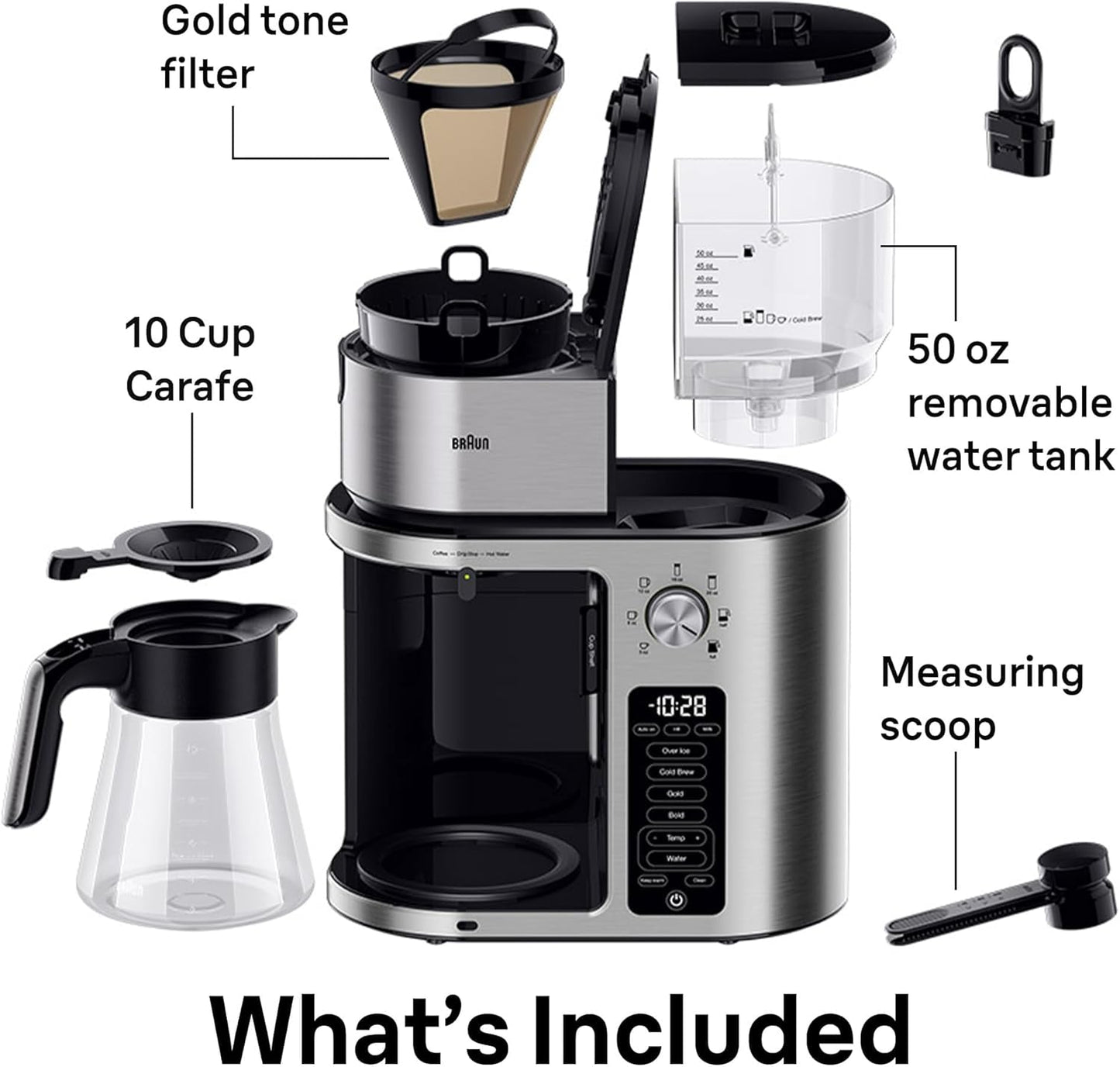 Multiserve plus 10-Cup Drip Coffee Maker - Hot & Cold Multi-Serve Brewer with Timer and Auto Start, Hot Water Dispenser, over Ice Function, Stainless Steel & Pod-Free Design, KF9370SI