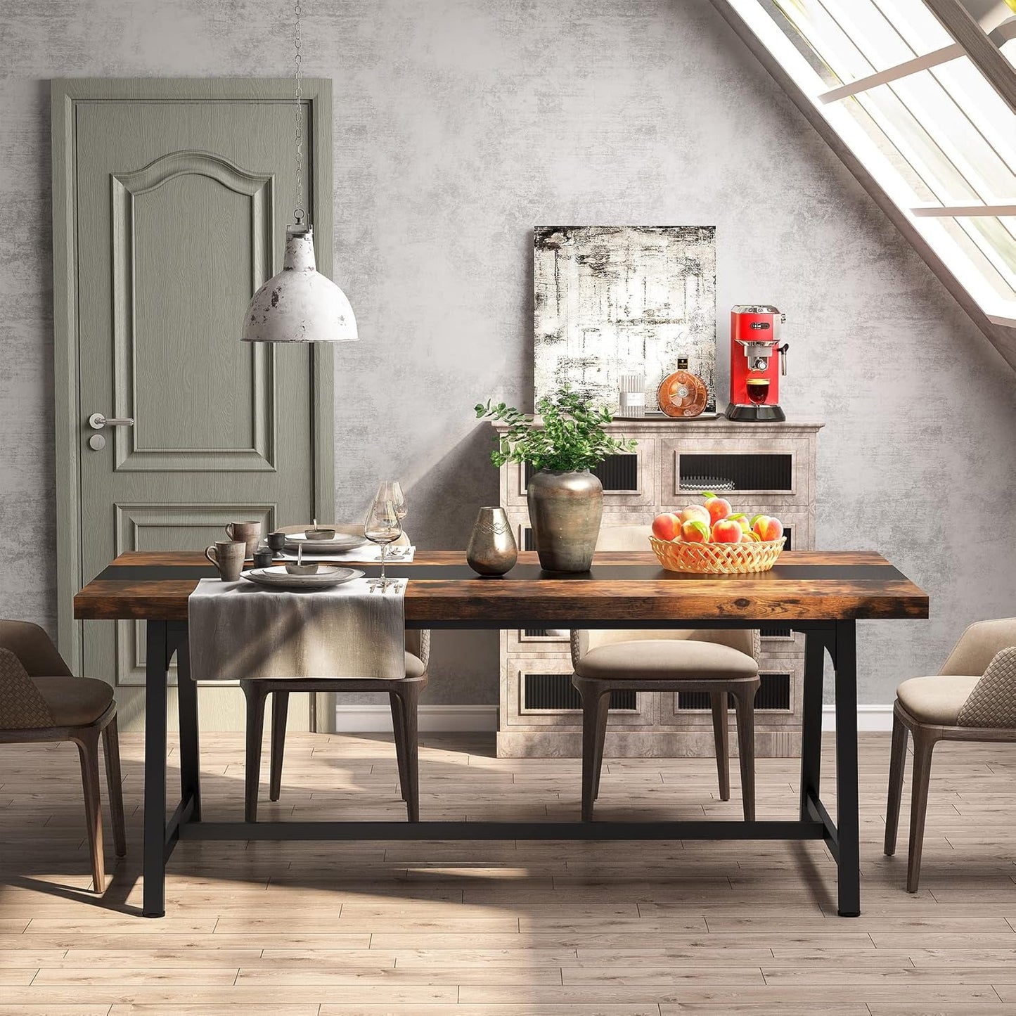Dining Table for 8 People, 70.87-Inch Rectangular Wood Kitchen Table with Strong Metal Frame, Industrial Large Long Dining Room Table for Big Family (Rustic Brown)