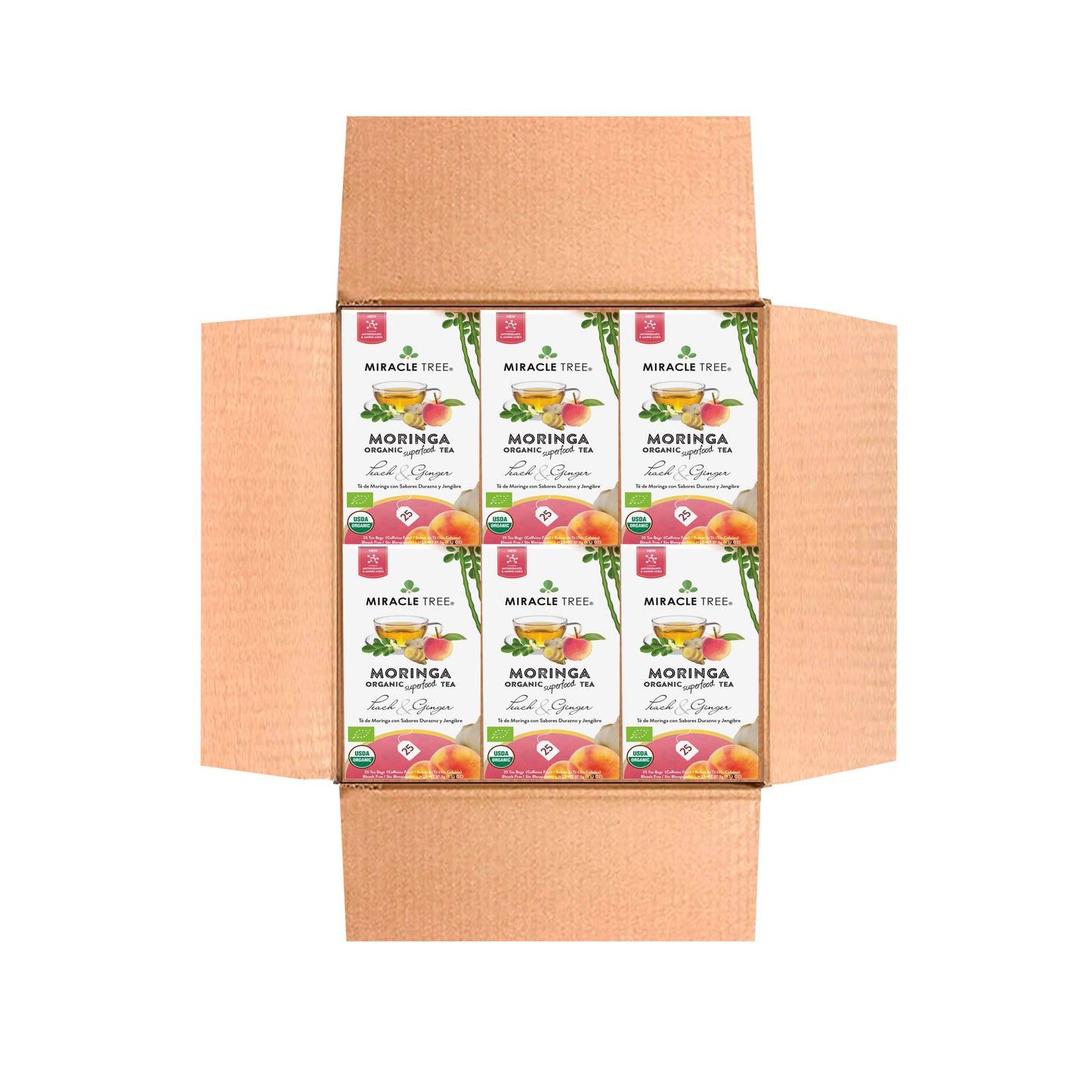 Organic Moringa Tea - Peach & Ginger - Caffeine-Free Herbal Tea