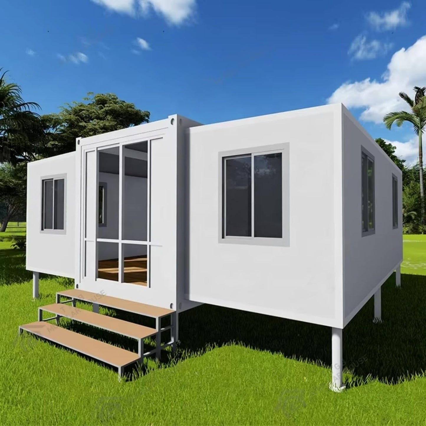 Prefab Tiny Home for Sale, Container House, Tiny House to Live in for Adults, Portable Modular Tiny Home with 2 Bedrooms 1 Full Bathroom & Kitchen, Prefabricated Expandable Mobile Tiny Homes for Sale