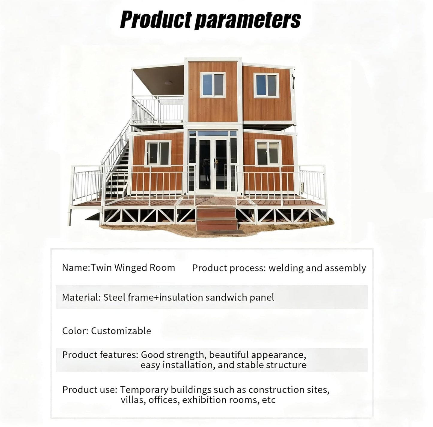20Ft Customizable 2-Story Prefab Tiny Home, Expandable Folding Container House with 3-5 Bedrooms, Living Room, Kitchen & Full Bathroom, Luxury Tiny House with Terrace for Adults and Family Homes