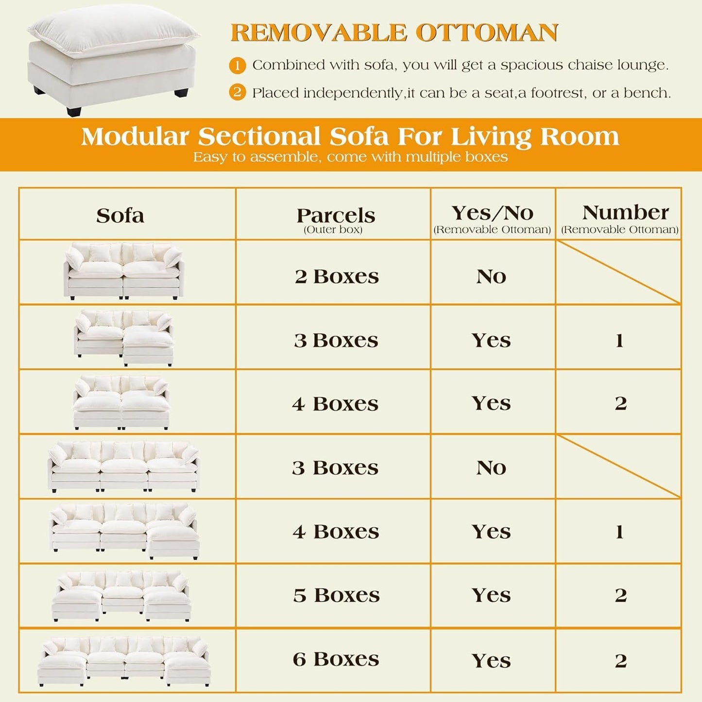 Modular Sectional Sofa,U Shaped Couch for Living Room,Modern Deep Seat Sofa 3 Seater Chenille Fabric Comfy Cloud Couches with Throw Pillows & Movable Ottoman