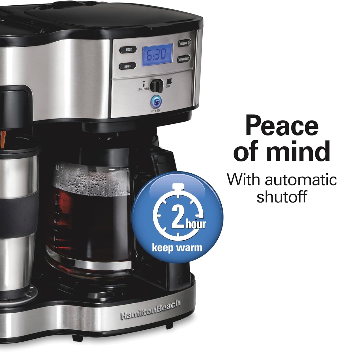 2-Way Programmable Coffee Maker, 12 Cup Glass Carafe and Single Serve Coffee Maker, Black with Stainless Steel Accents, 49980RG