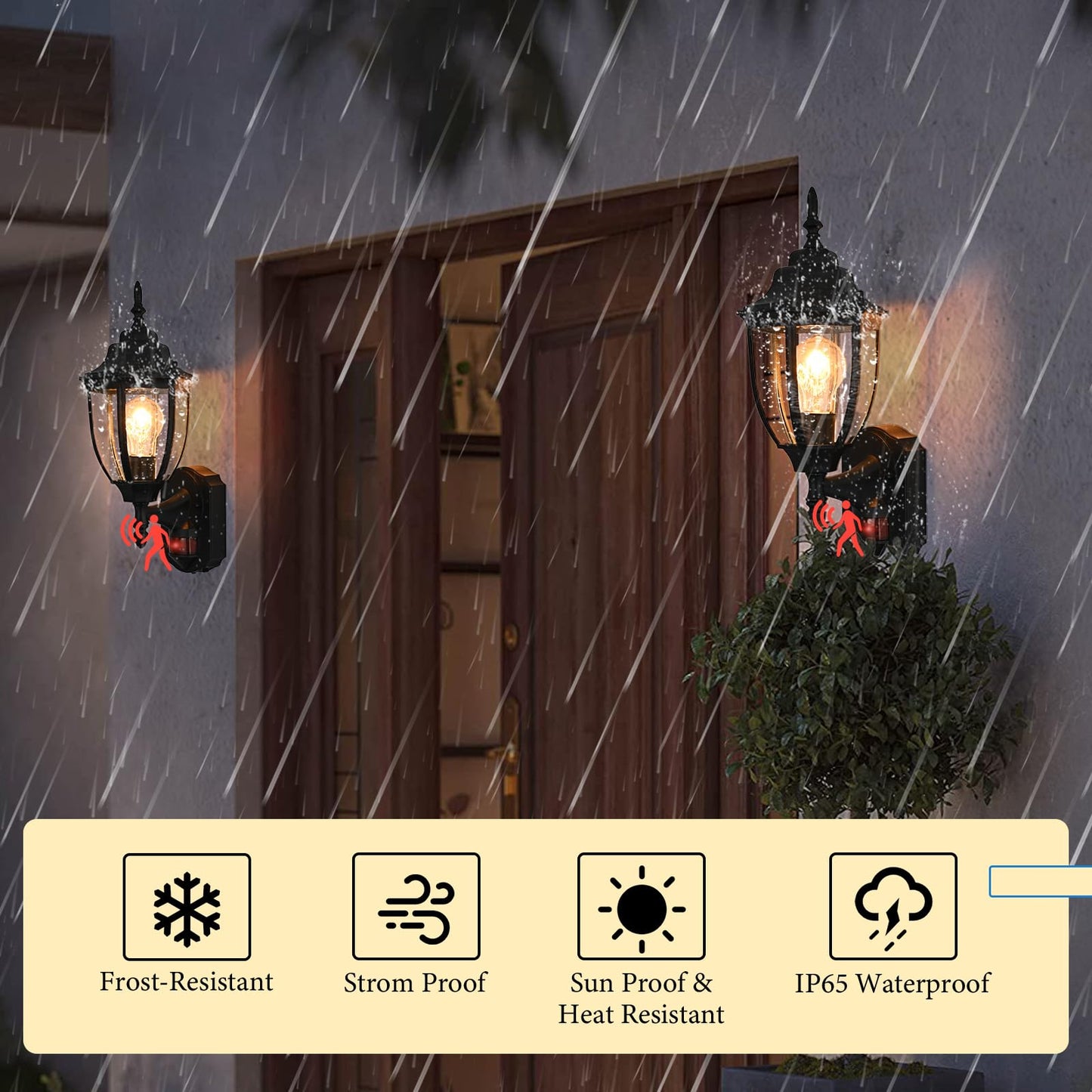 Odorpower Porch Lights Outdoor Motion Sensor Wall Sconce Anti-Rust Aluminum  Exterior Outdoor Wall Lights Dusk To Dawn Porch Light Fixture Wall Mount For House Outside Patio