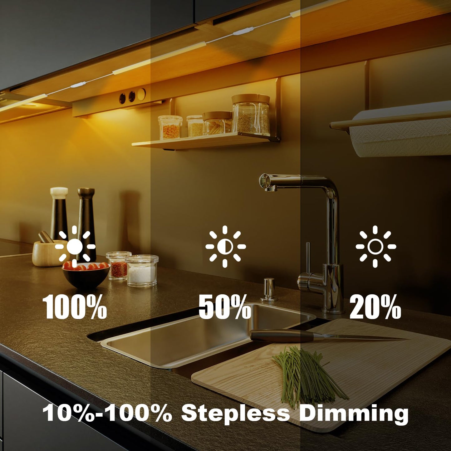 JUSJUBR LED Under Cabinet Lights, 6PCS 12 Inch, Warm White 3000K, Dimmable, Aluminum with Memory Function