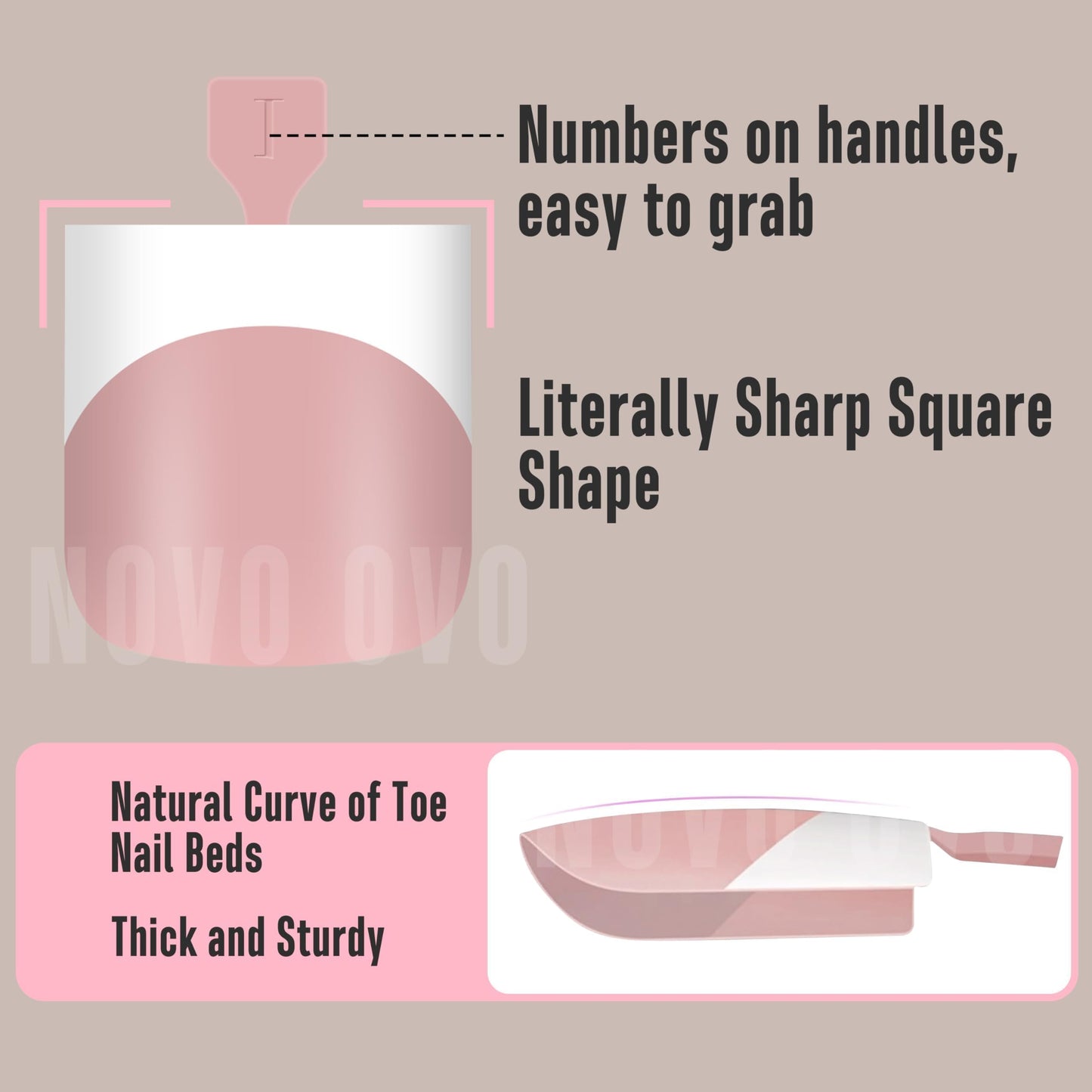 NOVO OVO French Tip Toe Nail Tips press on 8 MIXED COLOR, Sharp Square Toe Nail Tips BABY PINK Toenail Extension, Need Builder G