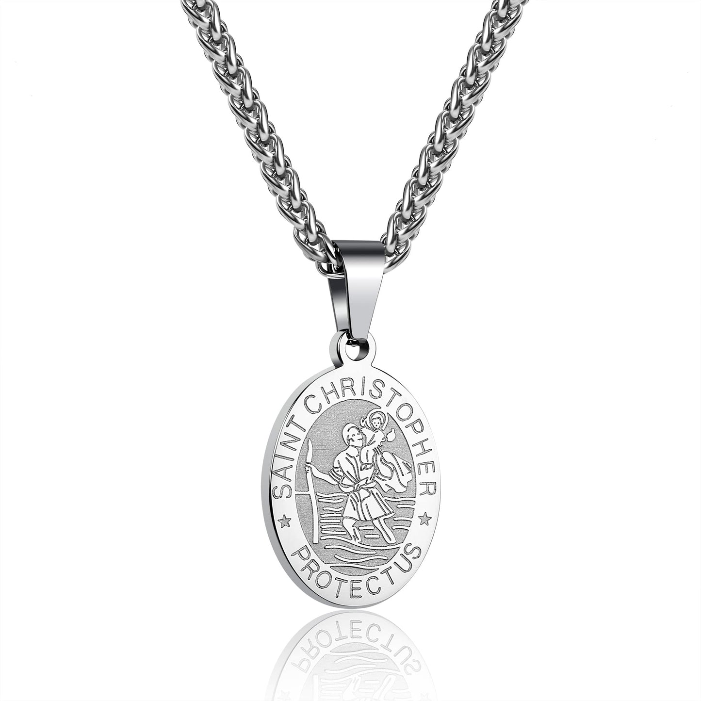 Zocomi Silver Saint St Christopher Medal Necklace for Men Boys, St. Patron Pendant Chain Jewelry Catholic Christian Religious Ba