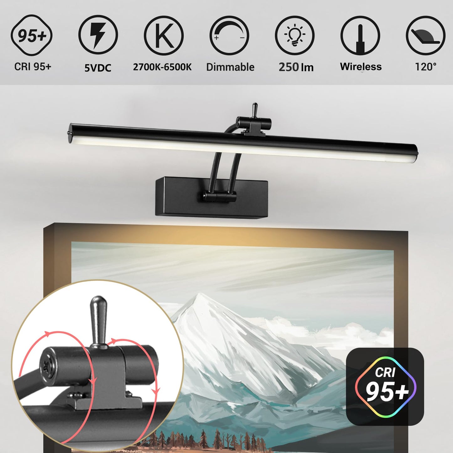 Yuichoy 2 Pack Picture Lights For Wall Battery Operated  12 Inch Wireless Art Lighting For discomfort-reducingting  6 Colors Picture Frame Lights With Remote  Dimmable 4200Mah Gallery Light  Black
