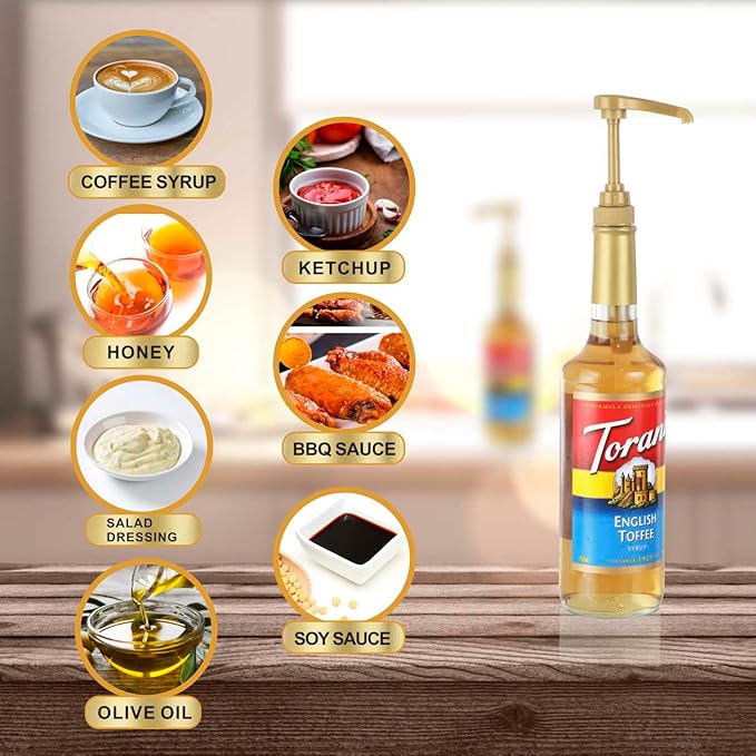 6 Pcs Coffee Syrup Pump Dispenser - Premium Skinny Syrup Pumps Fit for 25.4oz Torani Davinci Syrup Bottles (Gold)