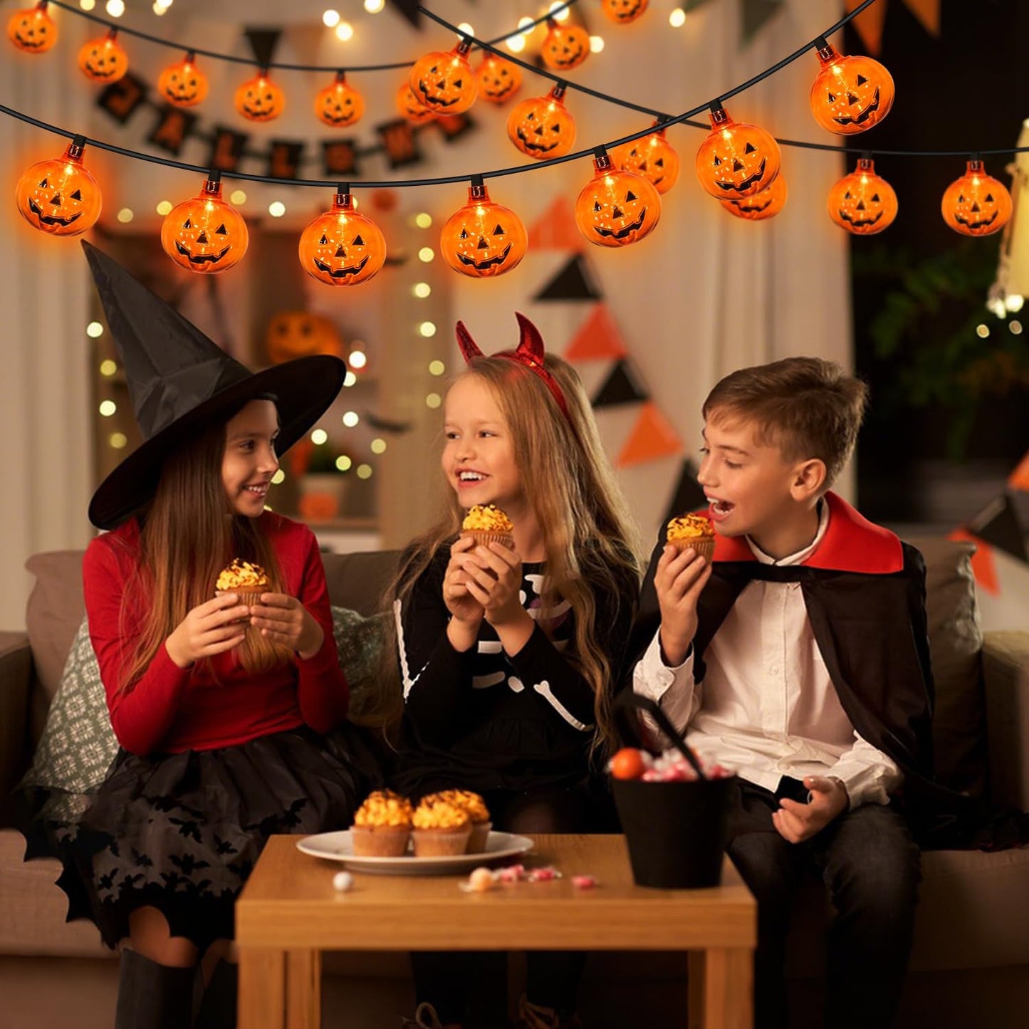 SOTOPOO LED Halloween Pumpkin String Lights, 10 Smiling Jack OLanterns, 8.5FT, Indoor/Outdoor, Model LR-DD-L-10E/1F