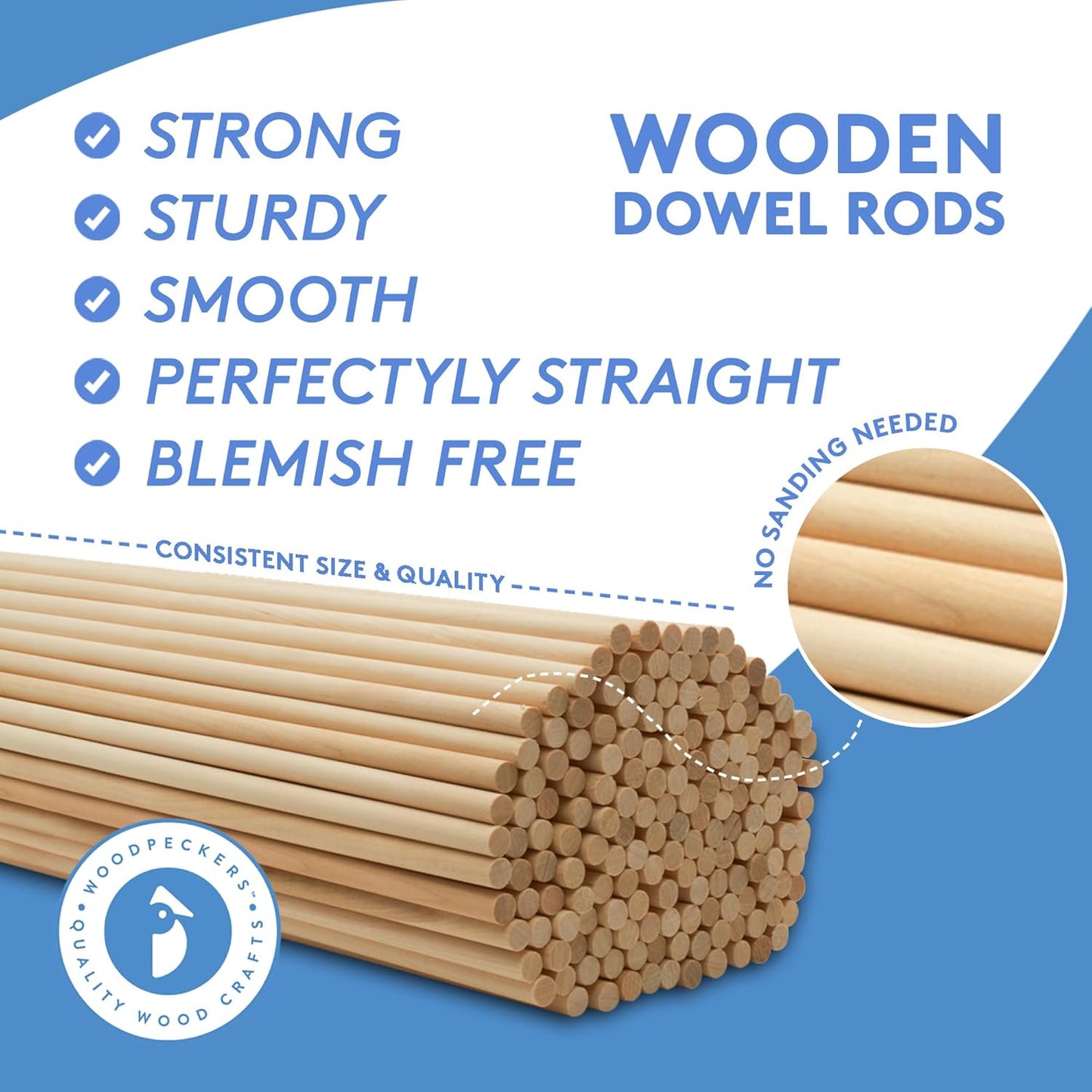 Wooden Dowel Rod, 1 Inch x 24 Inch Wood Dowels, Pack of 5 Wooden Dowels for Crafts, Unfinished Hardwood Dowels Rods, Strong Wood Rod Dowels for Crafting and DIYers