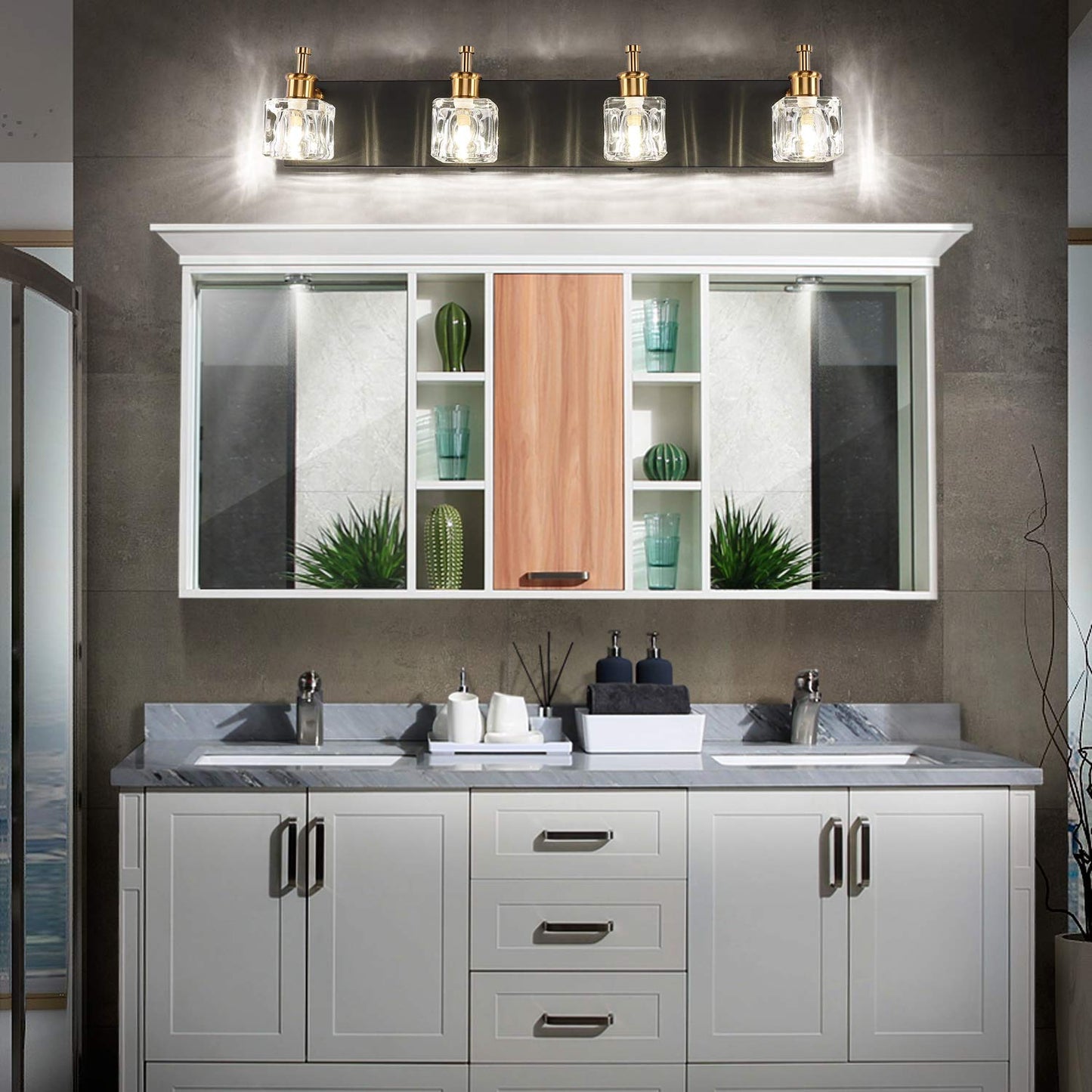 PRESDE Modern Black Bathroom Vanity Light Fixture LED 4 Lights Metal Matt Black 7770-4T