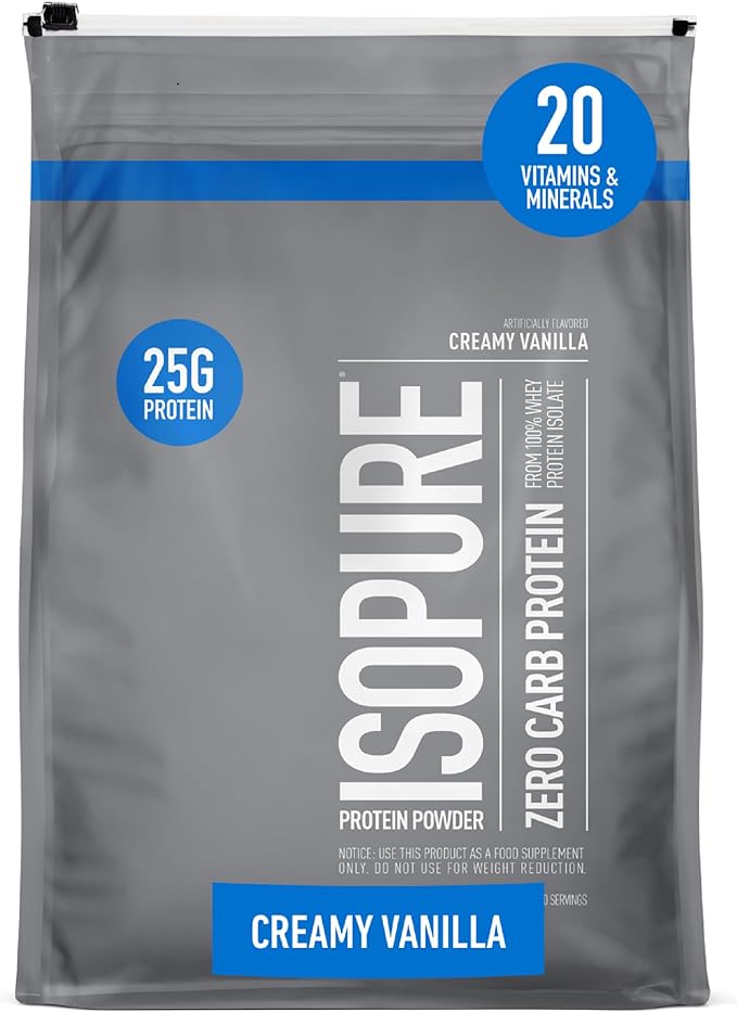 Isopure Zero Carb 100% Pure Whey Isolate Protein Powder, Lactose Free, Gluten Free, With Vitamins, Creamy Vanilla, 25g Protein Per Serving, 7.5 Lbs, 110 Servings (Packaging May Vary)