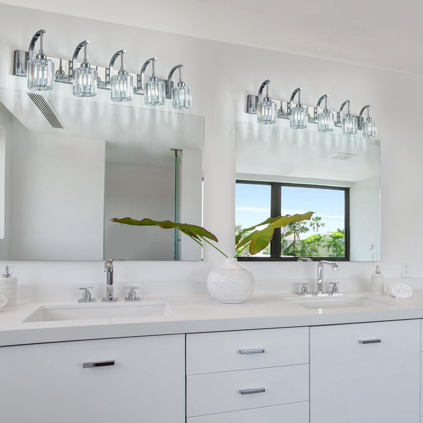 Fdpby 5-Light Crystal Vanity Light  Modern Chrome Bathroom Wall Sconce With K9 Crystal Shades  42.51 Long Over Mirror Lighting For Vanity  Makeup  Hallway  Elegant & Easy Installation