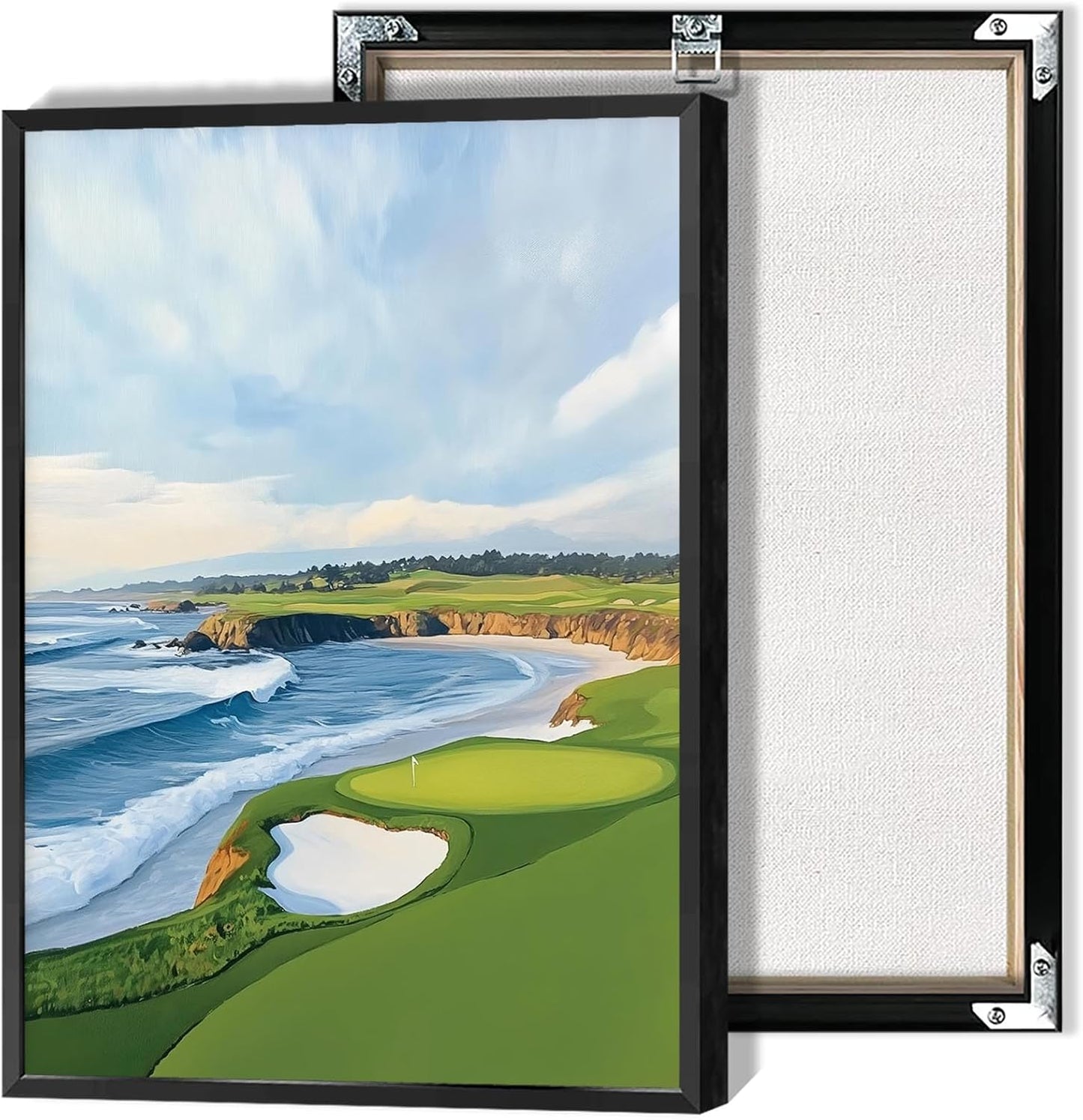 Coastal Golf Course Poster Summer Golf Landscape Wall Art Trendy Sporty Aesthetic Illustration Prints Painting For Living Room Bedroom Office Wall Decor 16x24in Wframed