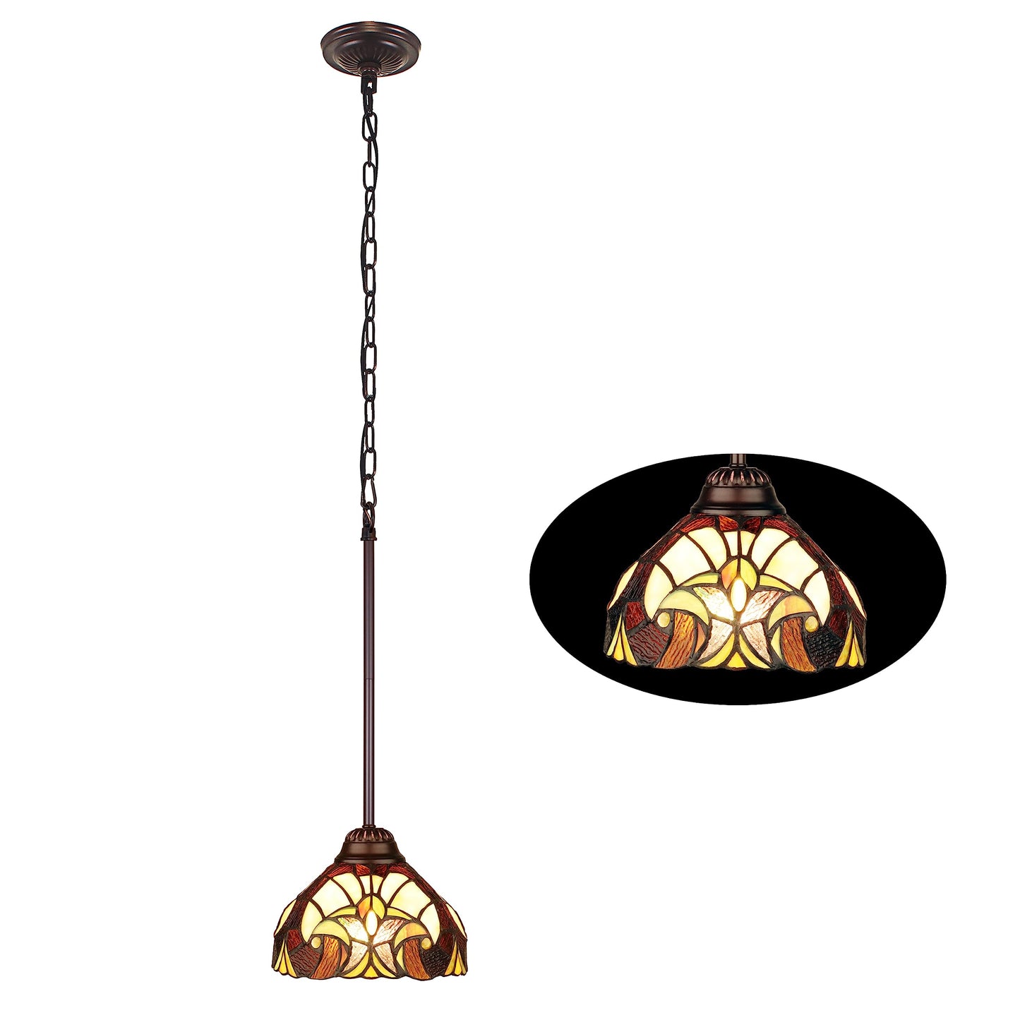 Chloe Lighting Liaison 1-Light Mini Pendant Stained Glass 8in Shade Model CH18780VI08-DP1