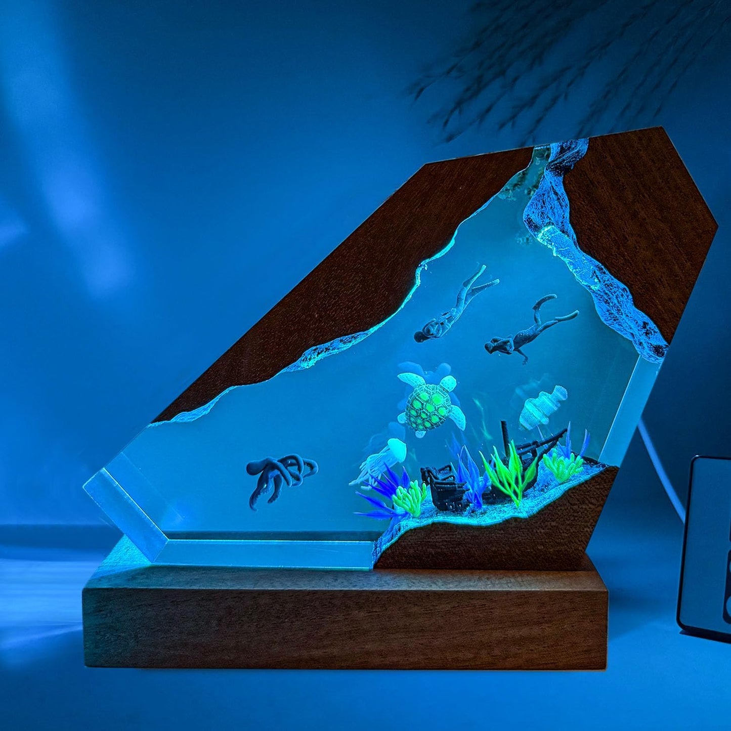 Nice Hera Octopus Ocean Resin Lamp  Handmade Wooden Table Resin Night Light  Usb Port Art Ornaments For Home Office Decor  Scuba Diver Gifts For Birthday Holiday  ValentineS Day Gifts For Husband