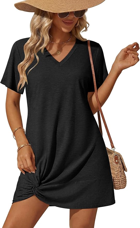 Ekouaer Women's Coverup Short Sleeve Swimsuit Cover Ups 2026 Summer Bathing Suit Cover Twisted Cover Up Dress S-2XL