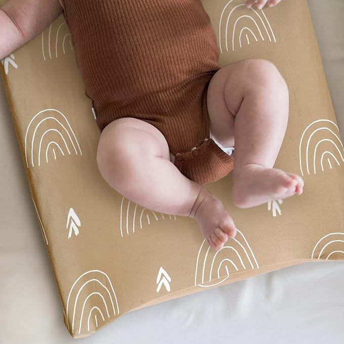 GRSSDER Stretch Ultra Soft Jersey Knit Changing Pad Covers Set 2 Pack, Change Table Pad Covers Fit 32"/34" x 16" Pads Safe and Snug, Jungle Bear/Rainbow for Baby