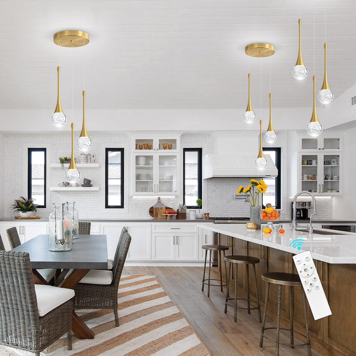 Cenzoz 3-Lights Modern Pendant Lights For Kitchen Island Led Dimmable Crystal Glam Ceiling Pendant Lighting Chandelier For Dining Room Hallway Bedroom Corner Lamp Antique Gold