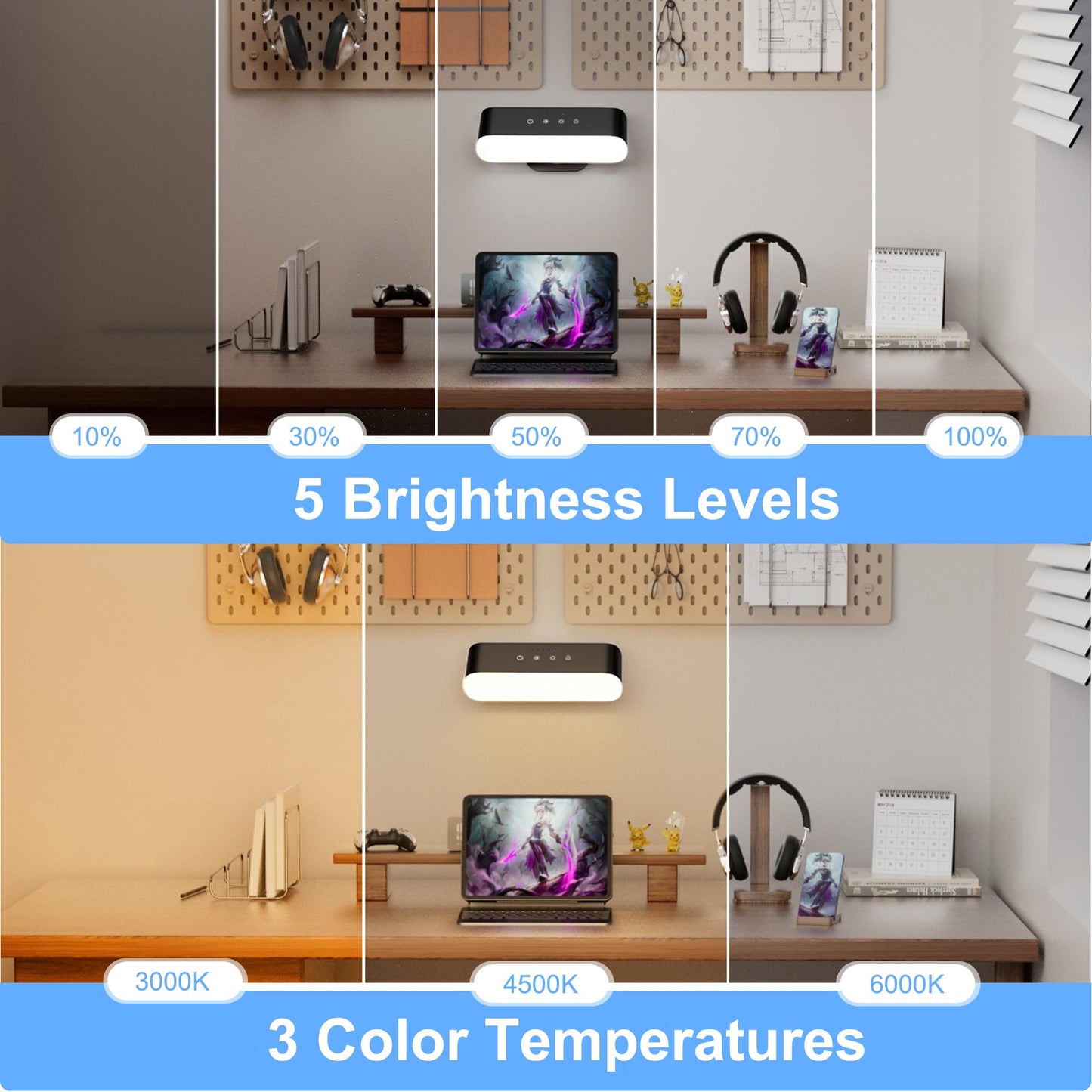 comzler Wall Sconces Set of 2, Rechargeable RGB Light, Touch Remote Control, Battery Operated, Black, Model LIGHT001
