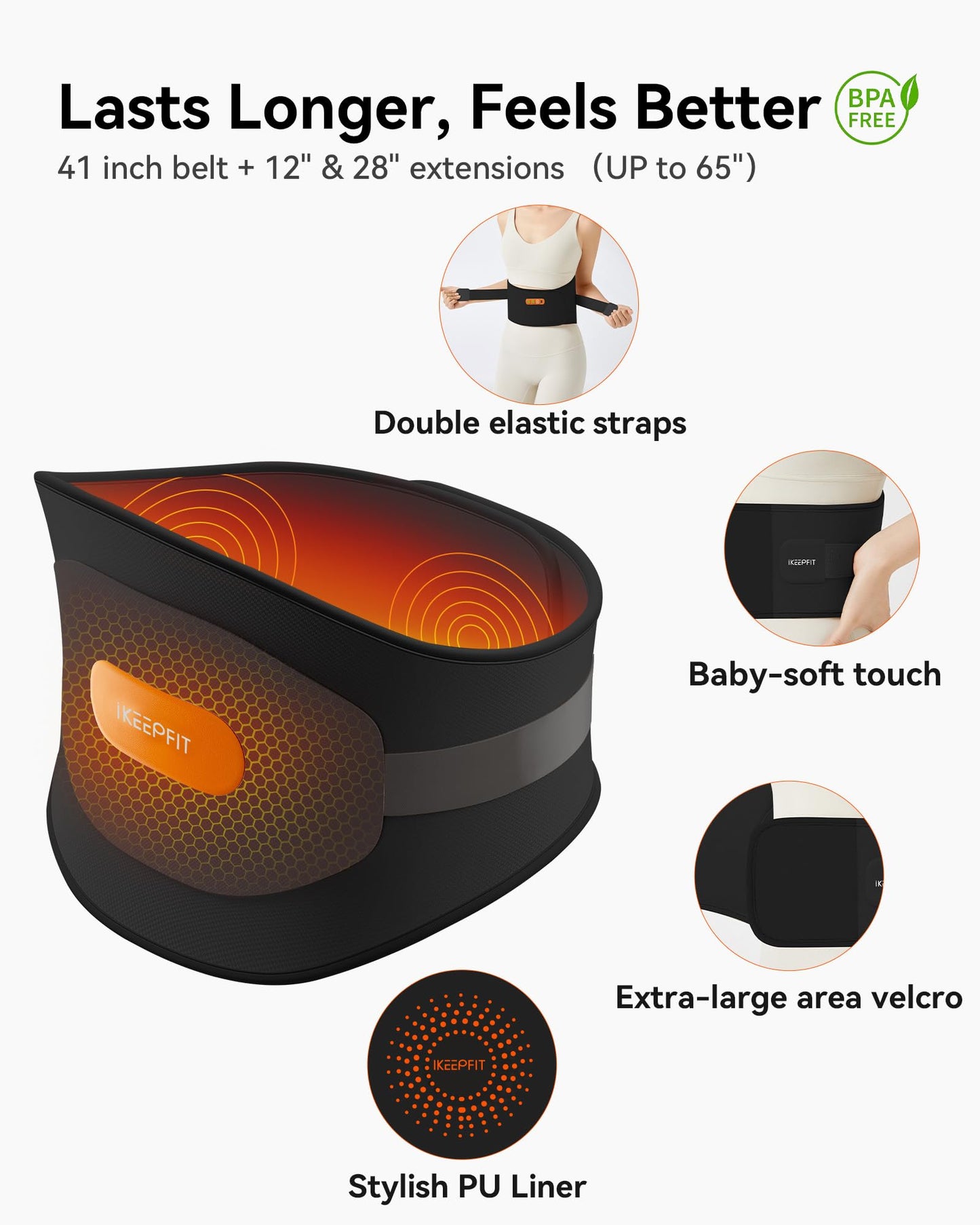 IKEEPFIT Portable Heating Pad for Back, Cordless Wearable Heat Belt with Massager for Lower Back Pain Relief, Battery Powered 8000 mAh Rechargeable, MAXwarm® 3.0, Gift for Women Men 90-310 lbs