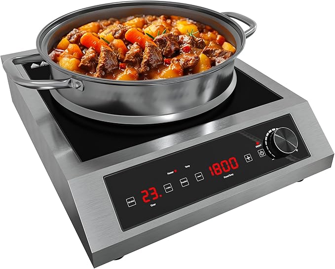 Commercial Electric Induction Cooktop, 1800W Induction Hot Plate, 10 Power & 14 Temp Setting, Professional Countertop Burner with Timer, Electric Stove with LED Screen, Black