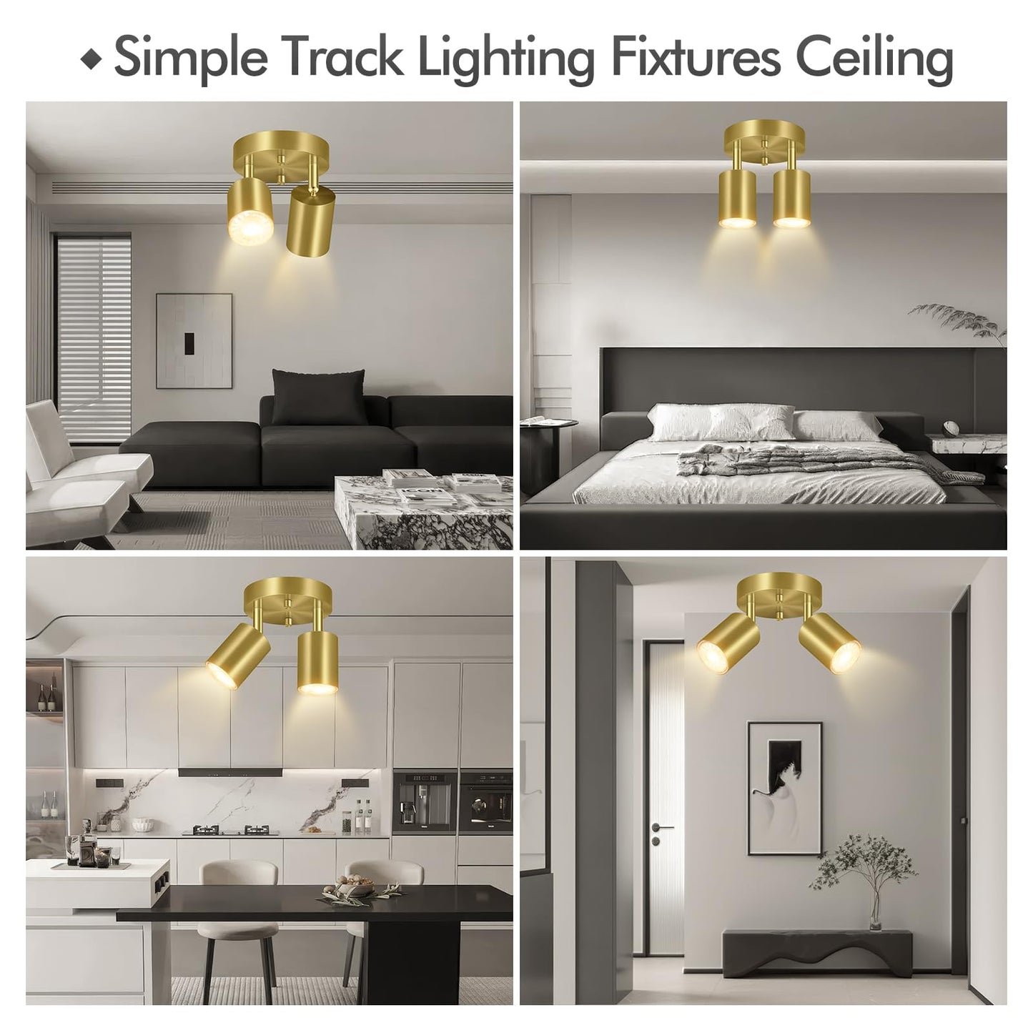2 Light Track Lighting Fixtures Ceiling  Gold Round Directional Ceiling Spotlight  Gu10 Flush Mount Ceiling/Wall Fixture  Adjustable Modern Led Track Lights For Kitchen/Living Room  Bulb Not Included