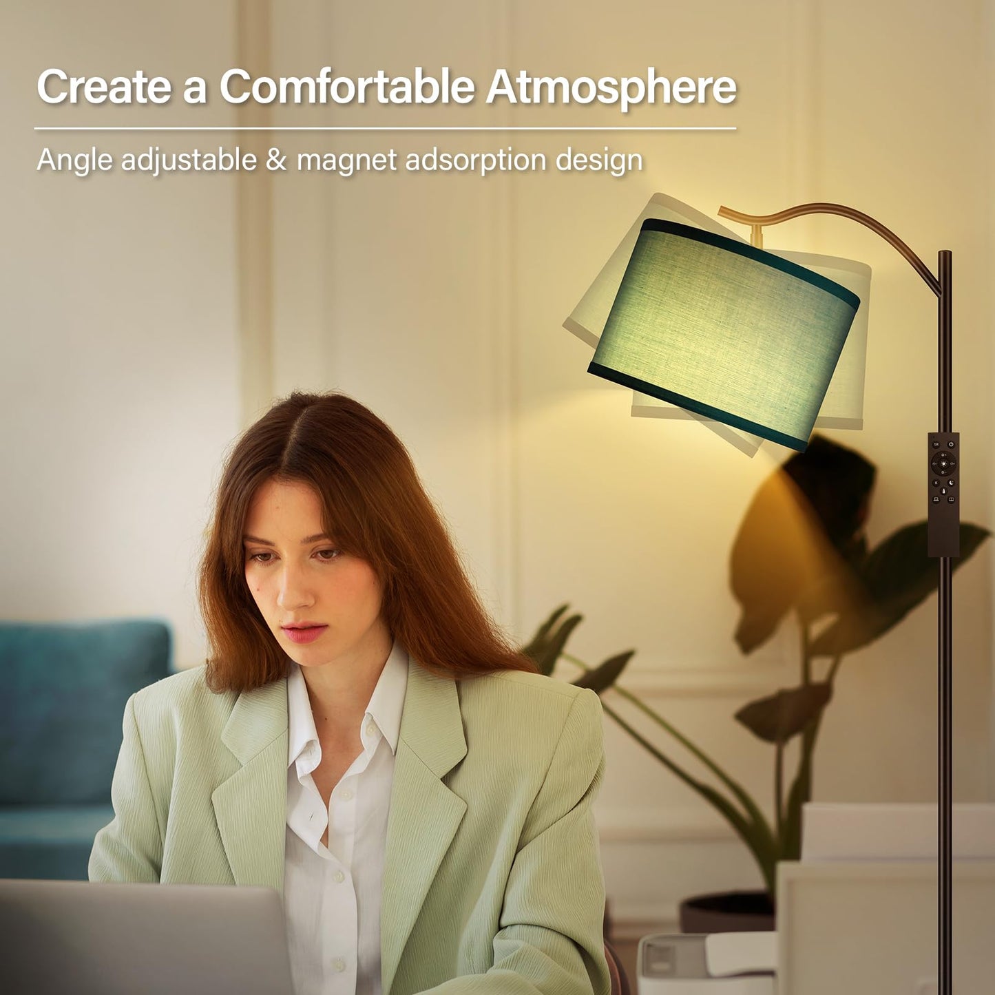 BoostArea Arc Floor Lamp, Remote Control, Stepless Dimmable, Green, Model B1369