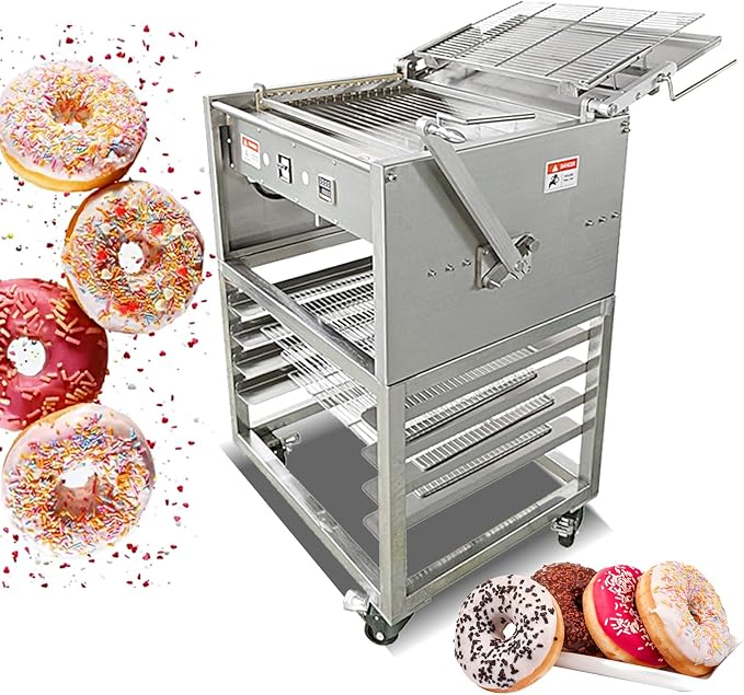 Commercial Donut Automatic Temperature Regulating Coating Machine 1500W 24L Oil Tank,15-20 Pcs/time,Donut Coater & commercial donut glazer machine,suitable for small cakes&donuts (Donut Coating)