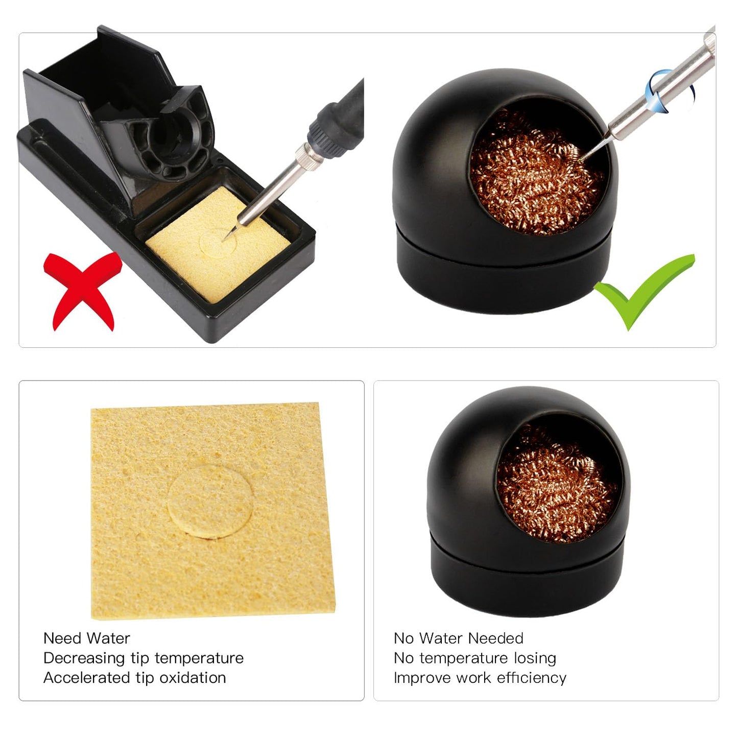 Kaisiking Soldering Iron Tip Cleaner Solder Tip Cleaner - 5pcs Solder Tip Cleaning Wire Ball & Base Holder for Cleaning Soldering Irons and Tips