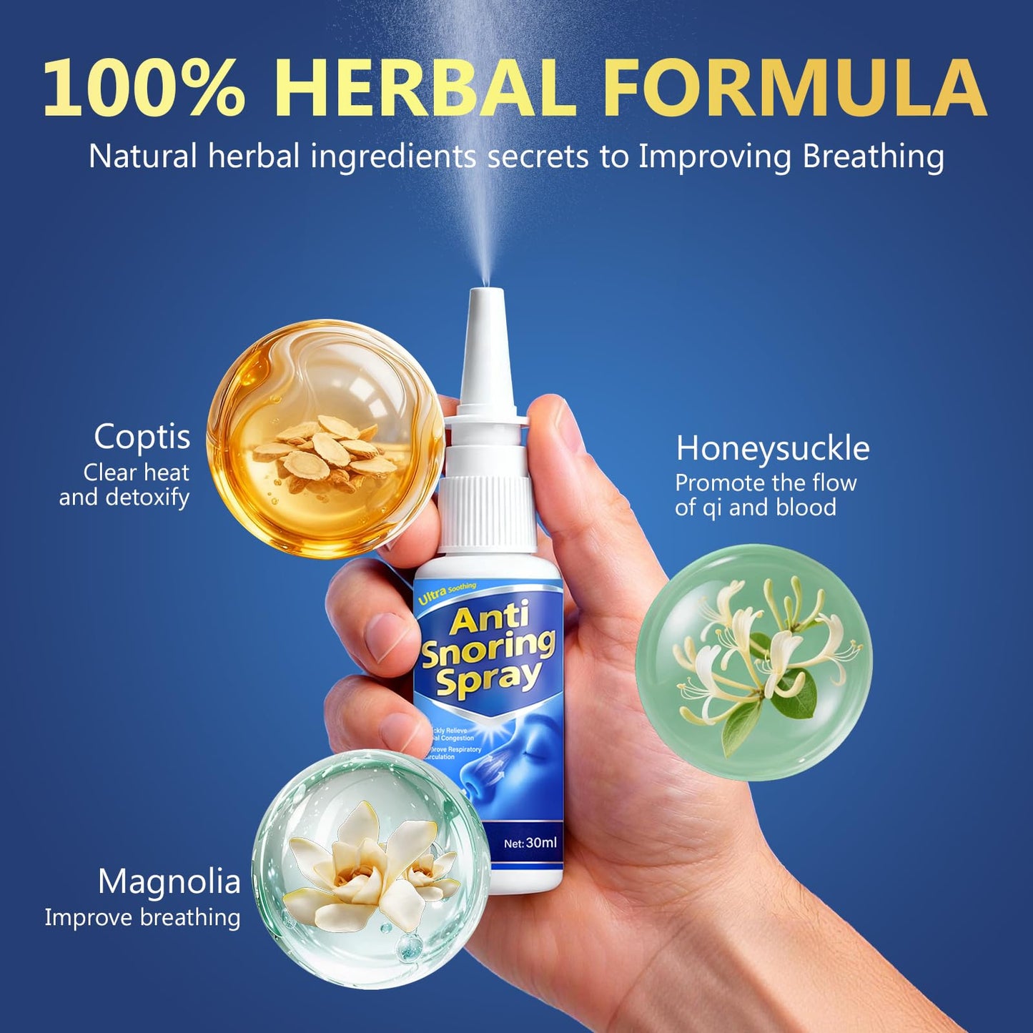 Anti Snoring Spray,Helps Reduce Snoring Sounds for Quiet Sleep,Easy-to-Use Natural Anti Snoring Spray for Adults,30ML