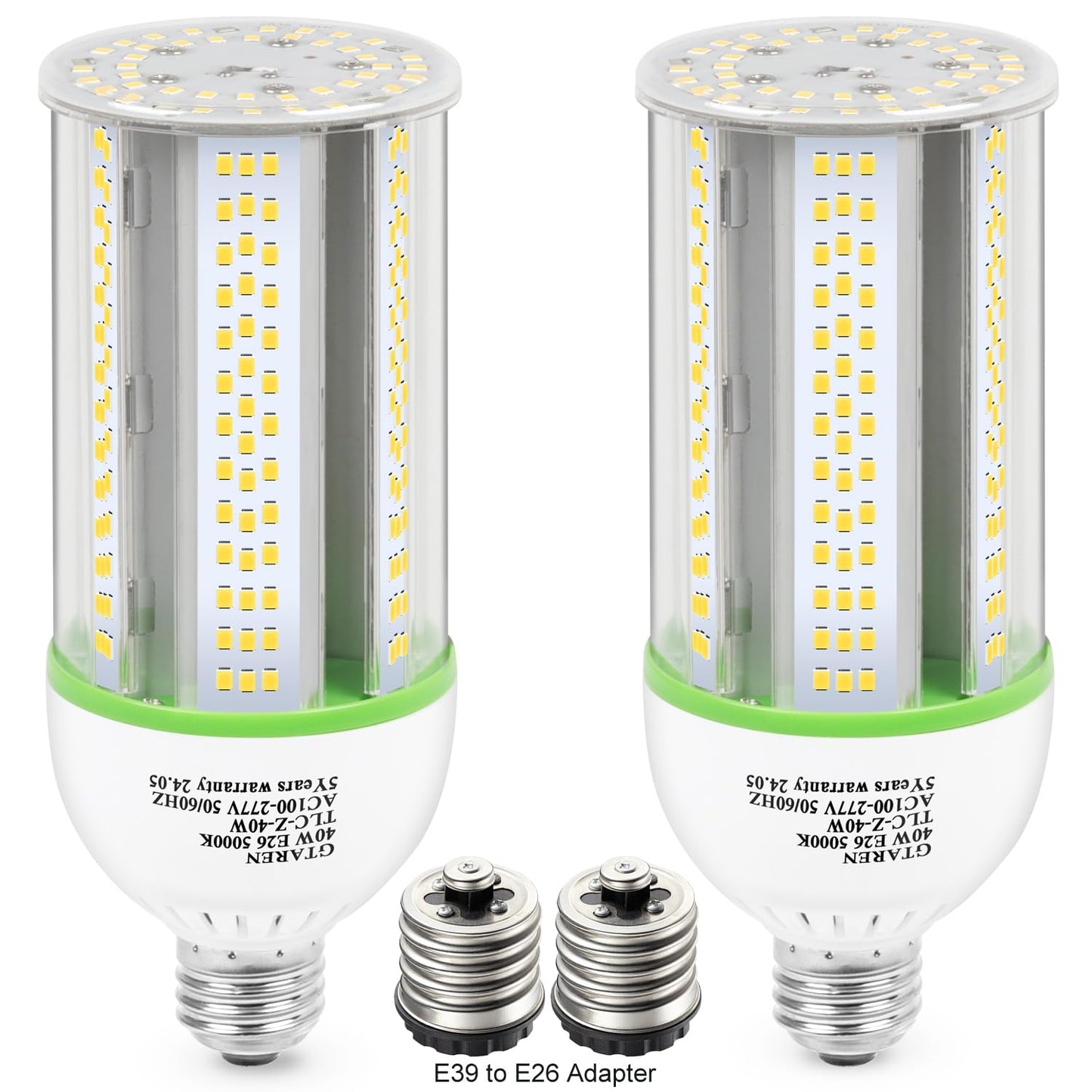 40W Led Corn Cob Bulb  400W Equivalent  5000K Daylight  E26/E39 Base  5600 Lumens - Replace Halogen/Metal Halide  For Barn  Shop  Porch  Yard  Garage Lighting