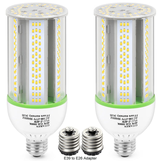 40W Led Corn Cob Bulb  400W Equivalent  5000K Daylight  E26/E39 Base  5600 Lumens - Replace Halogen/Metal Halide  For Barn  Shop  Porch  Yard  Garage Lighting