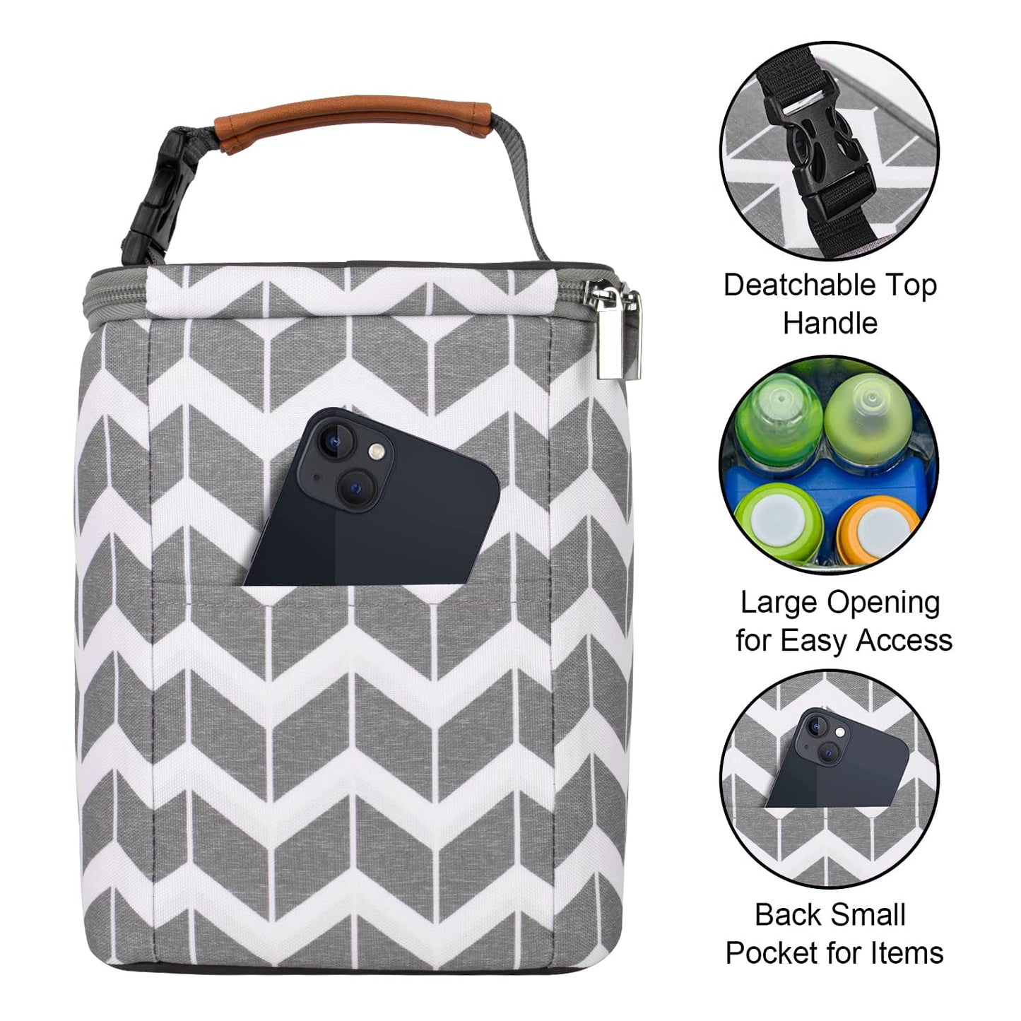 BABEYER BreastMilk Cooler Bag with Ice Pack Fits 4 Baby Bottles Up to 9 Ounce, Large Baby Bottle Bag Fits for Nursing Mom Daycare