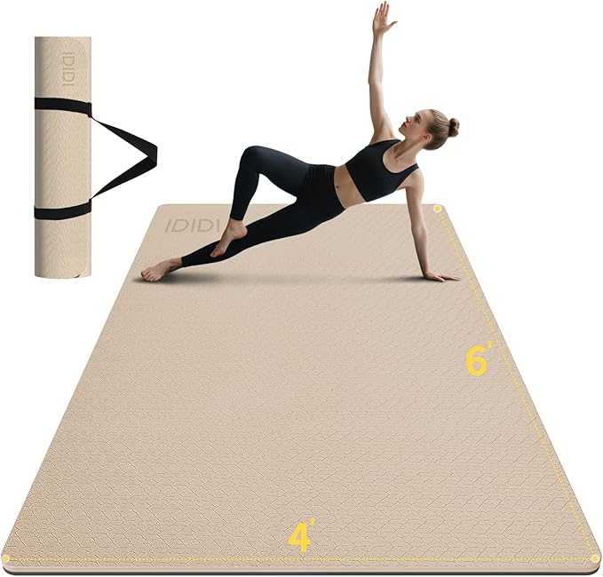 Large Yoga Mat (6'x 4') - Extra Long and Wide Workout Mat for Men and Women,Non-Slip POE 0.32''/0.4'' Thick Fitness Mat, E...